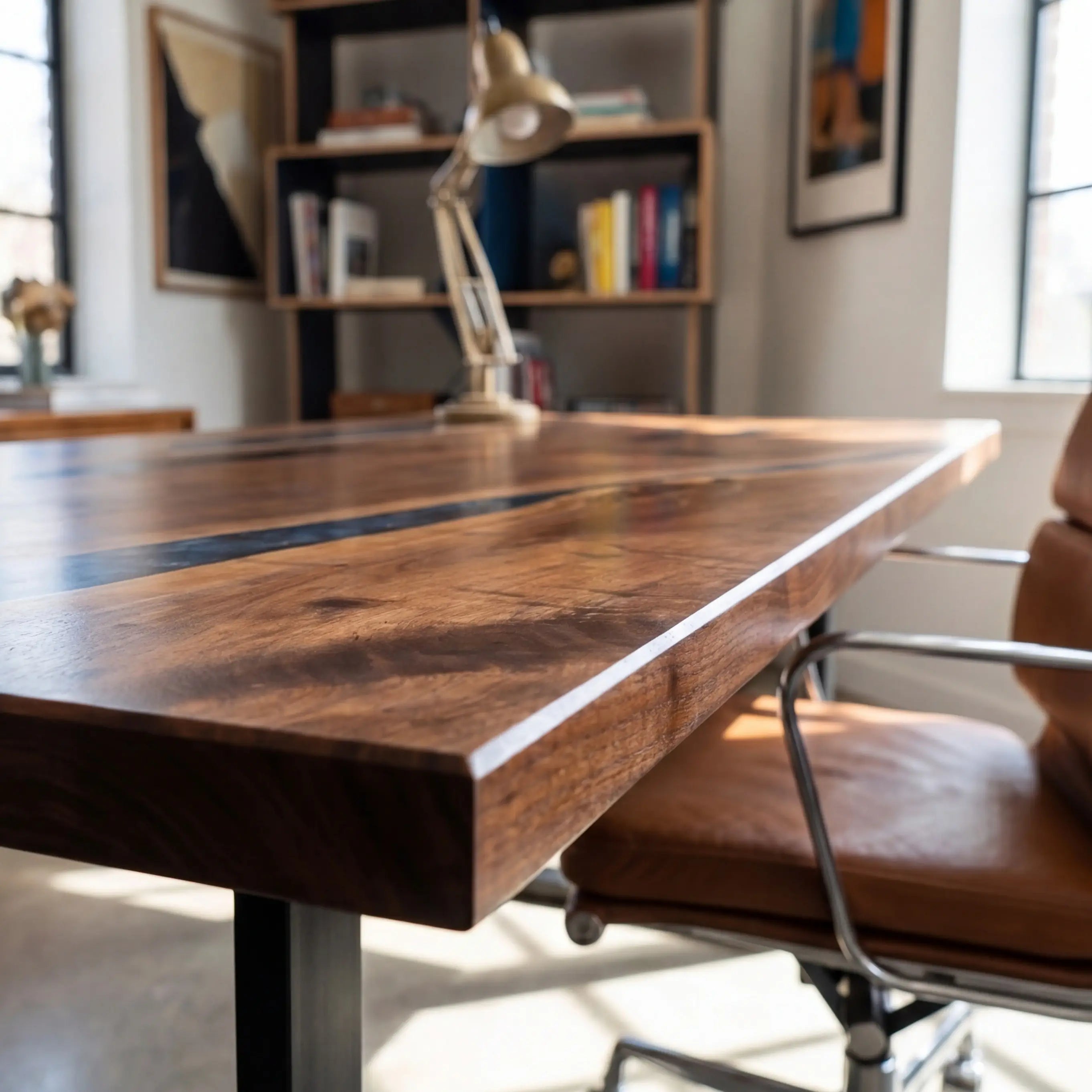 Custom Dark Walnut and Midnight Blue Resin “Eclipse” Series Desk