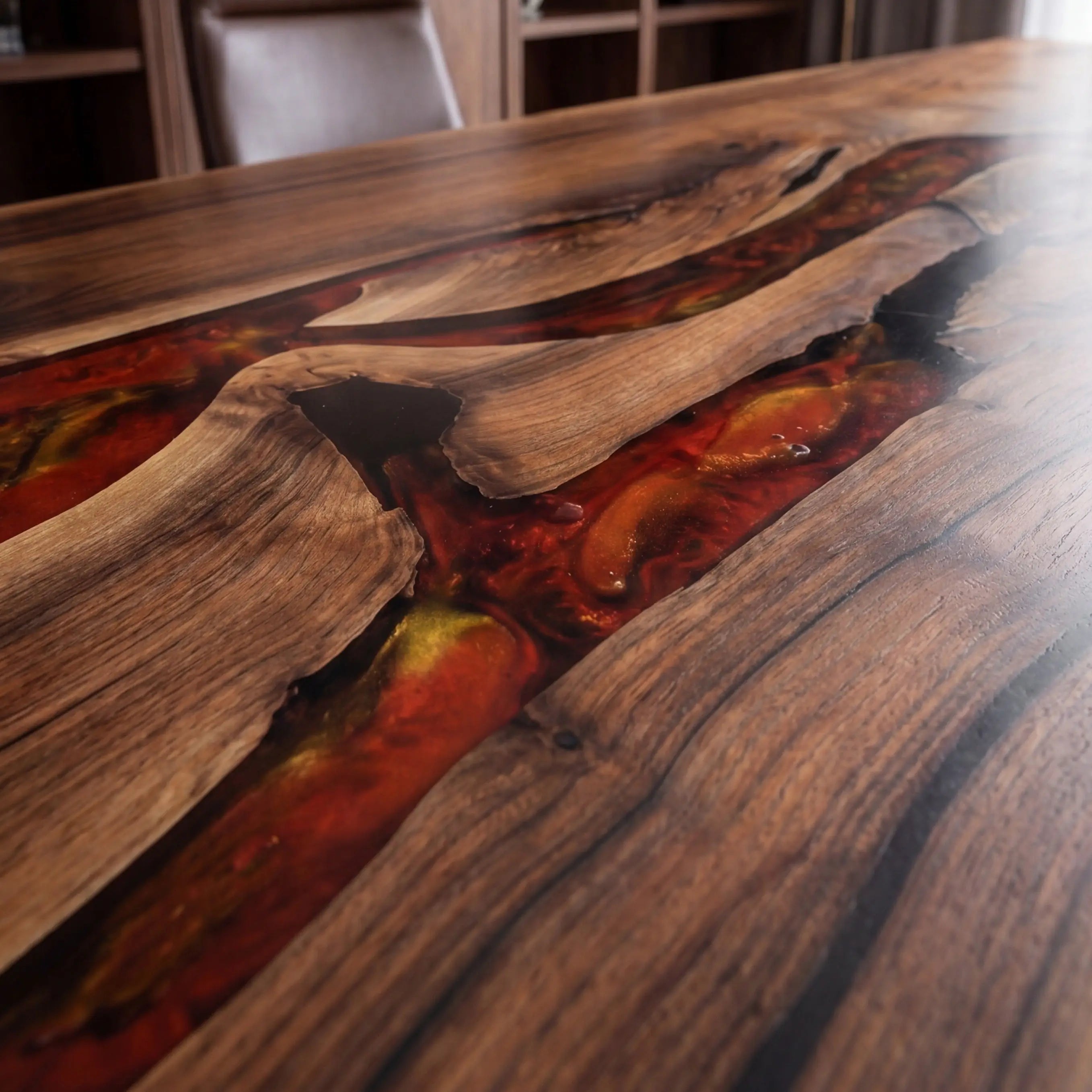 Custom Walnut and Fiery Orange Resin “Magma” Series Desk