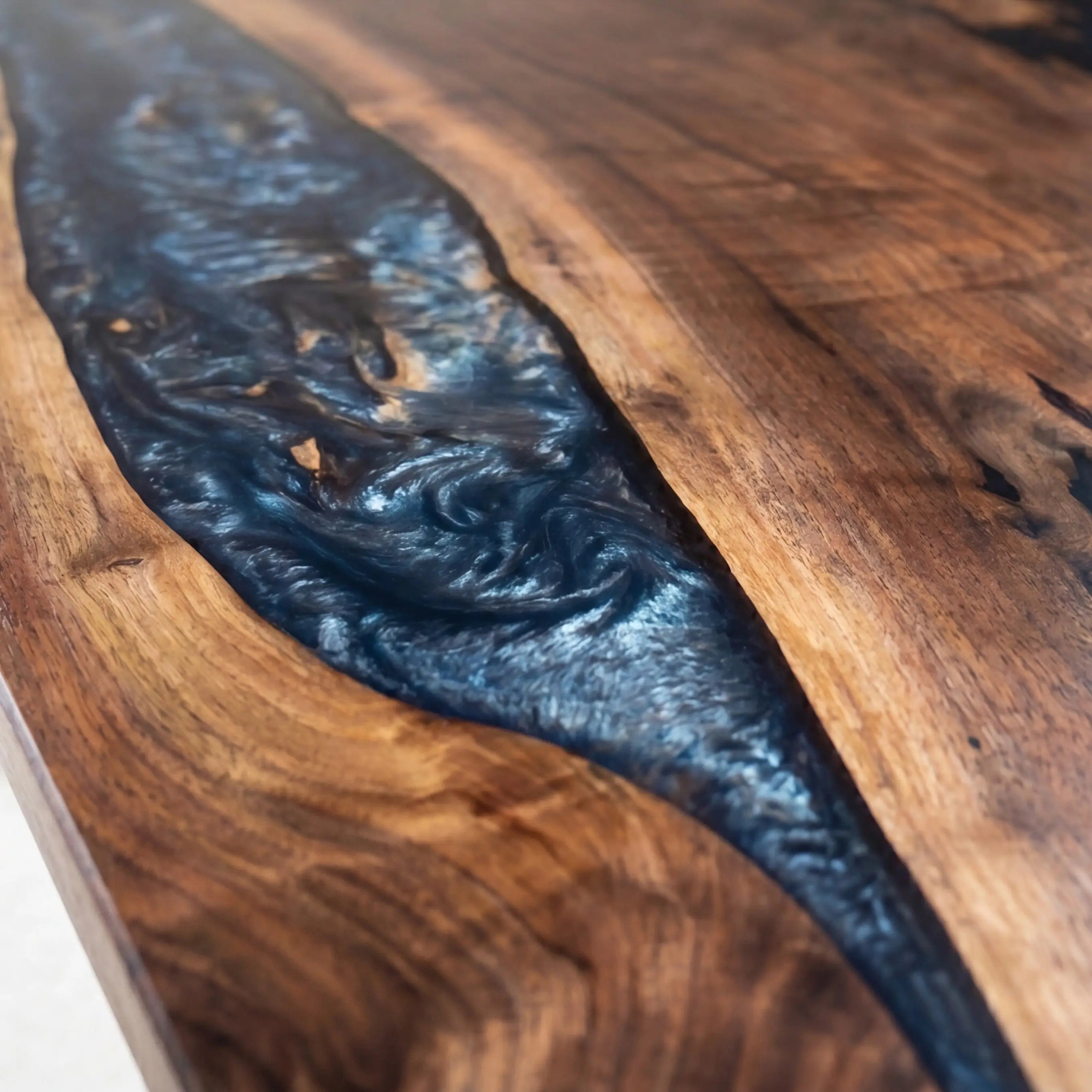 Custom Dark Walnut and Midnight Blue Resin “Eclipse” Series Desk