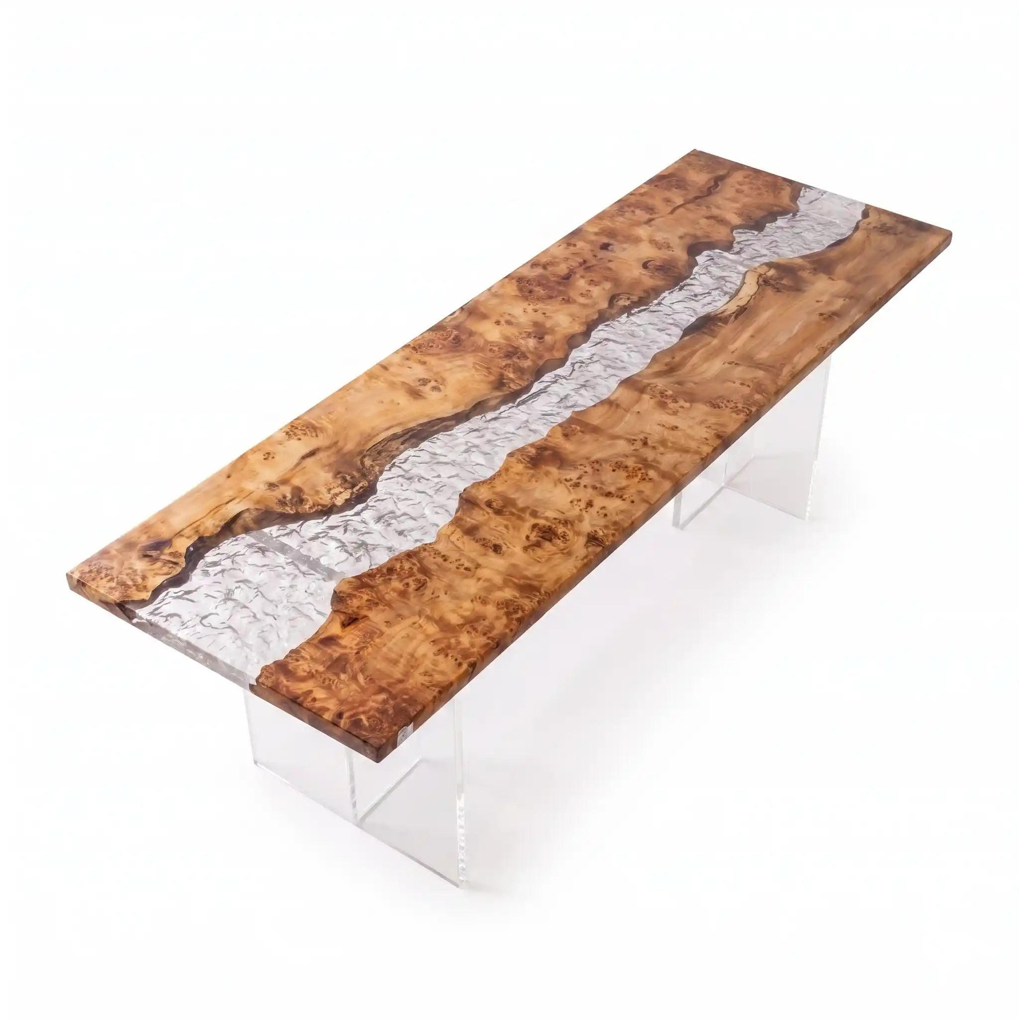 135"x39"x2" Poplar Burl Wood & Textured Clear Resin Rectangular Dining Table PRD9