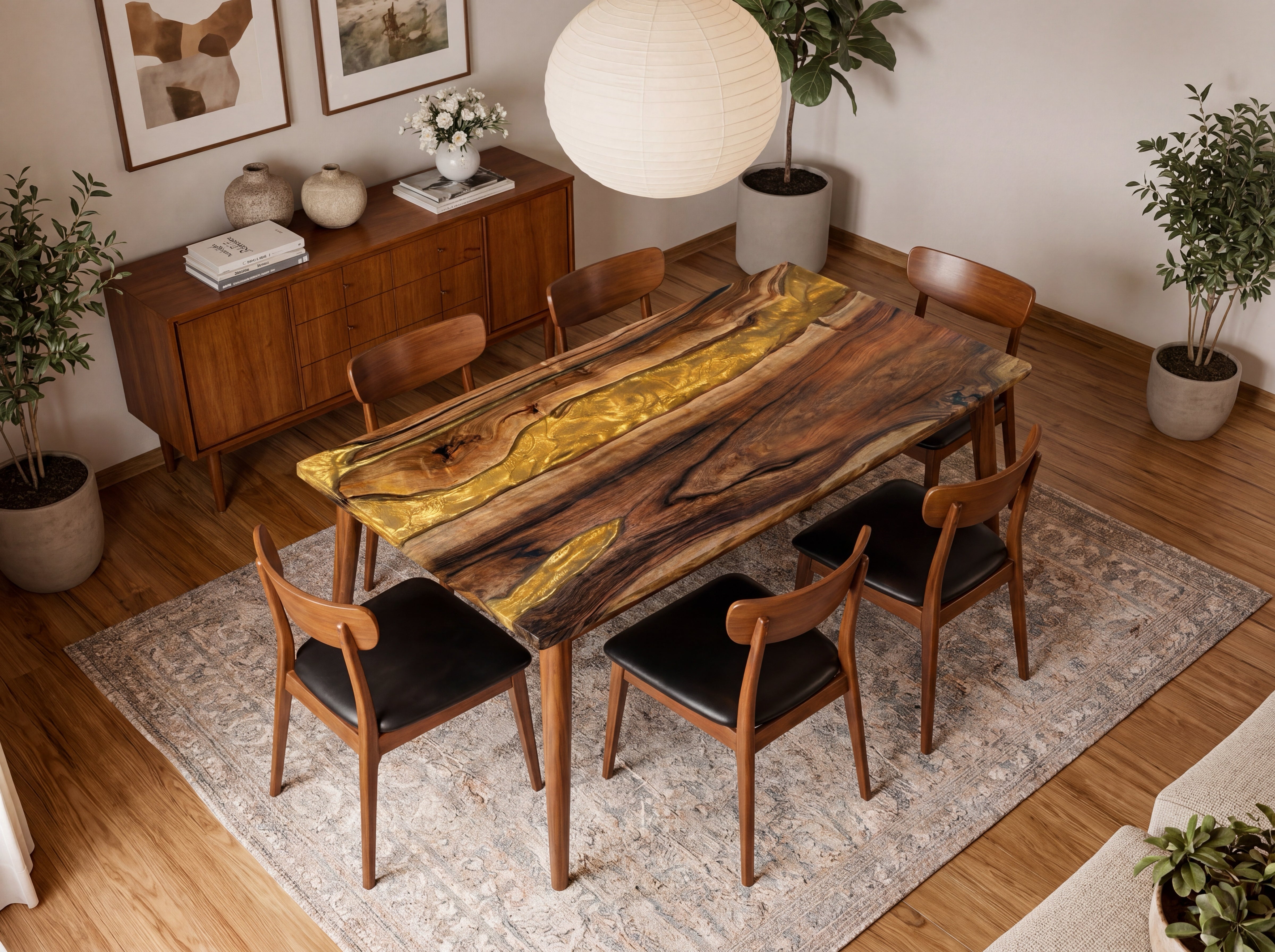 Custom Black Walnut Epoxy Resin Rectangular Table Resin 66'' x 42'' $3,097.92 for Rebecca Reichard
