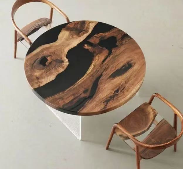 Custom Walnut Epoxy Resin Round Coffee Table Dark Black 30” $1696.47 for Kyle Ballode