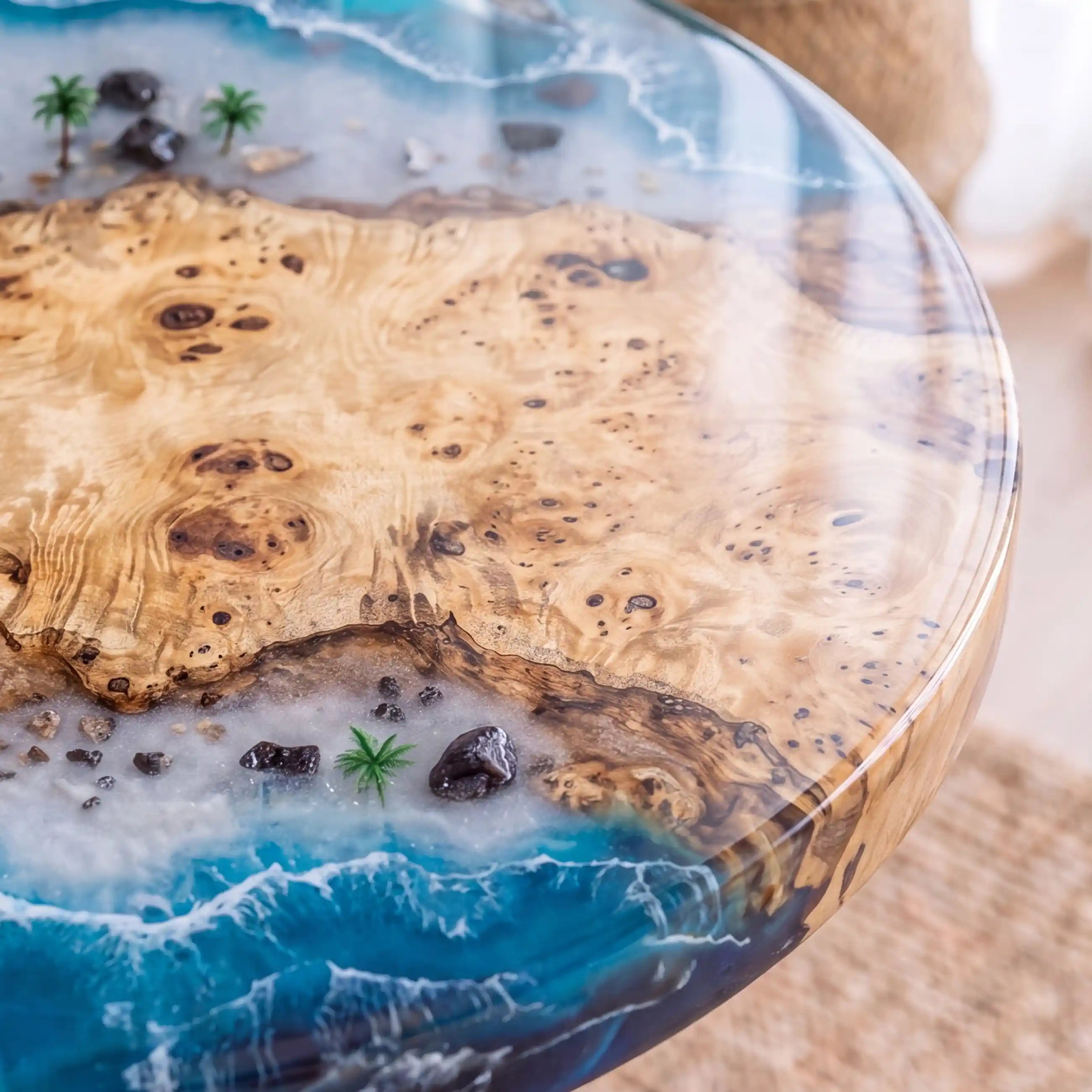 32"x32"x2" Poplar Wood & Coastal Ocean Resin Round Coffee Table PRC12