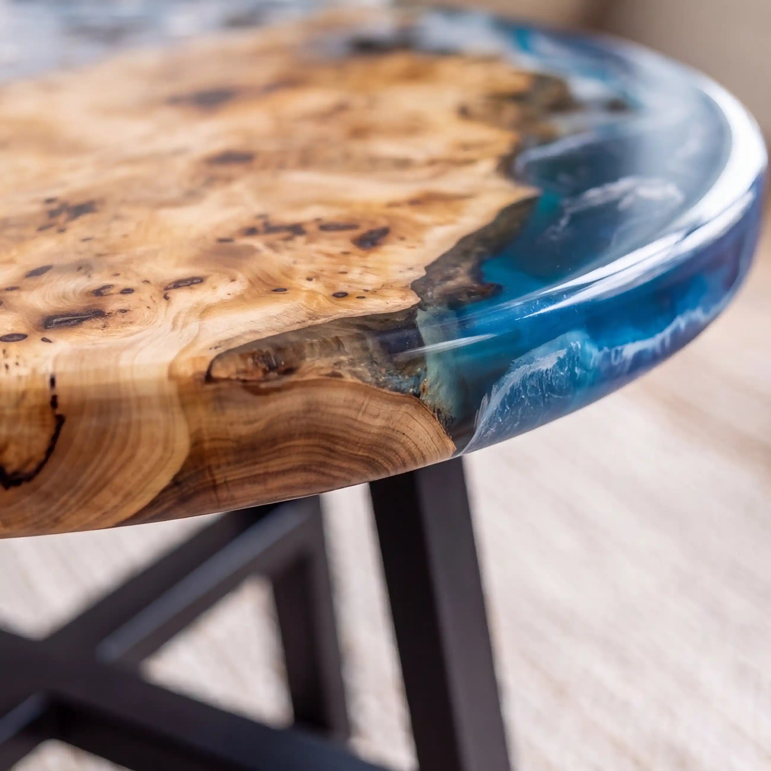 32"x32"x2" Poplar Wood & Coastal Ocean Resin Round Coffee Table PRC14
