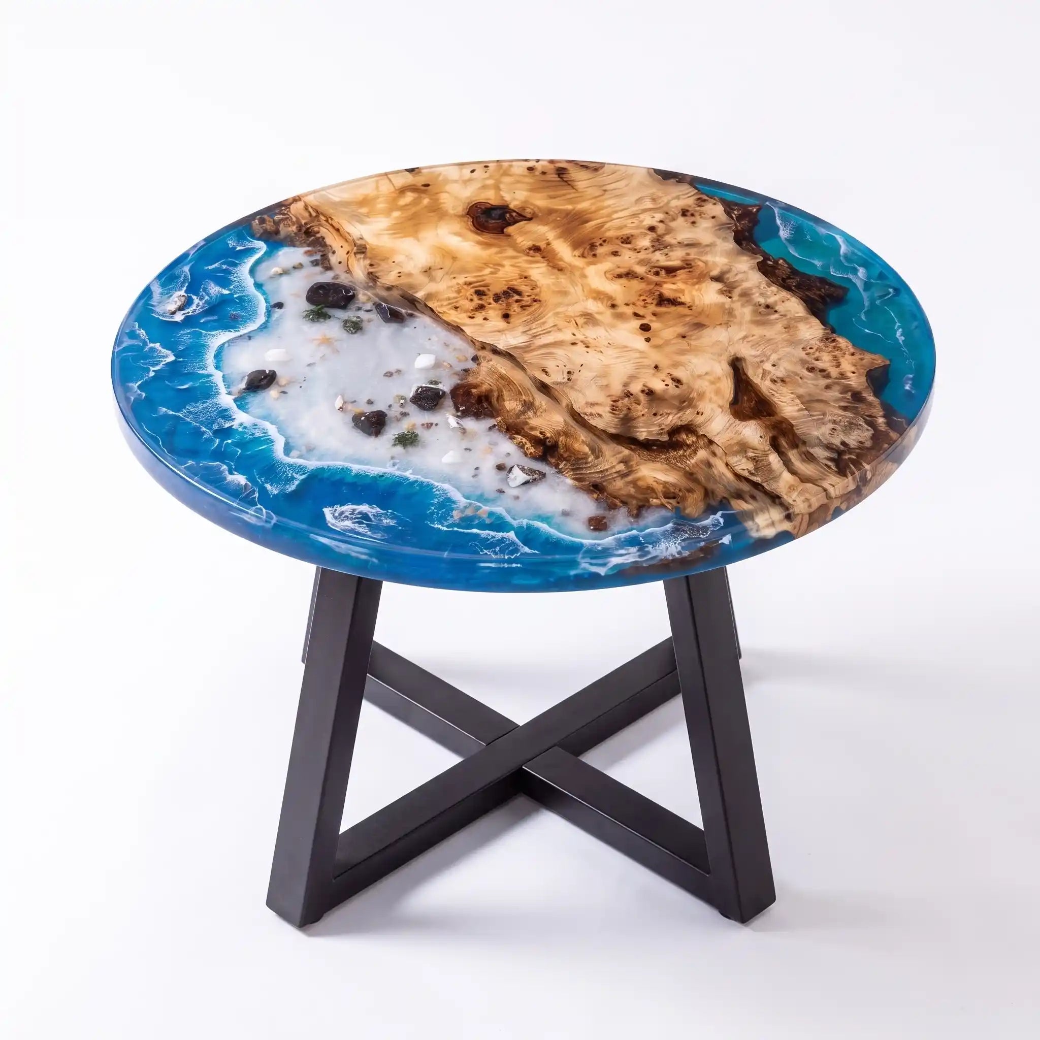 32"x32"x2" Poplar Wood & Coastal Ocean Resin Round Coffee Table PRC15