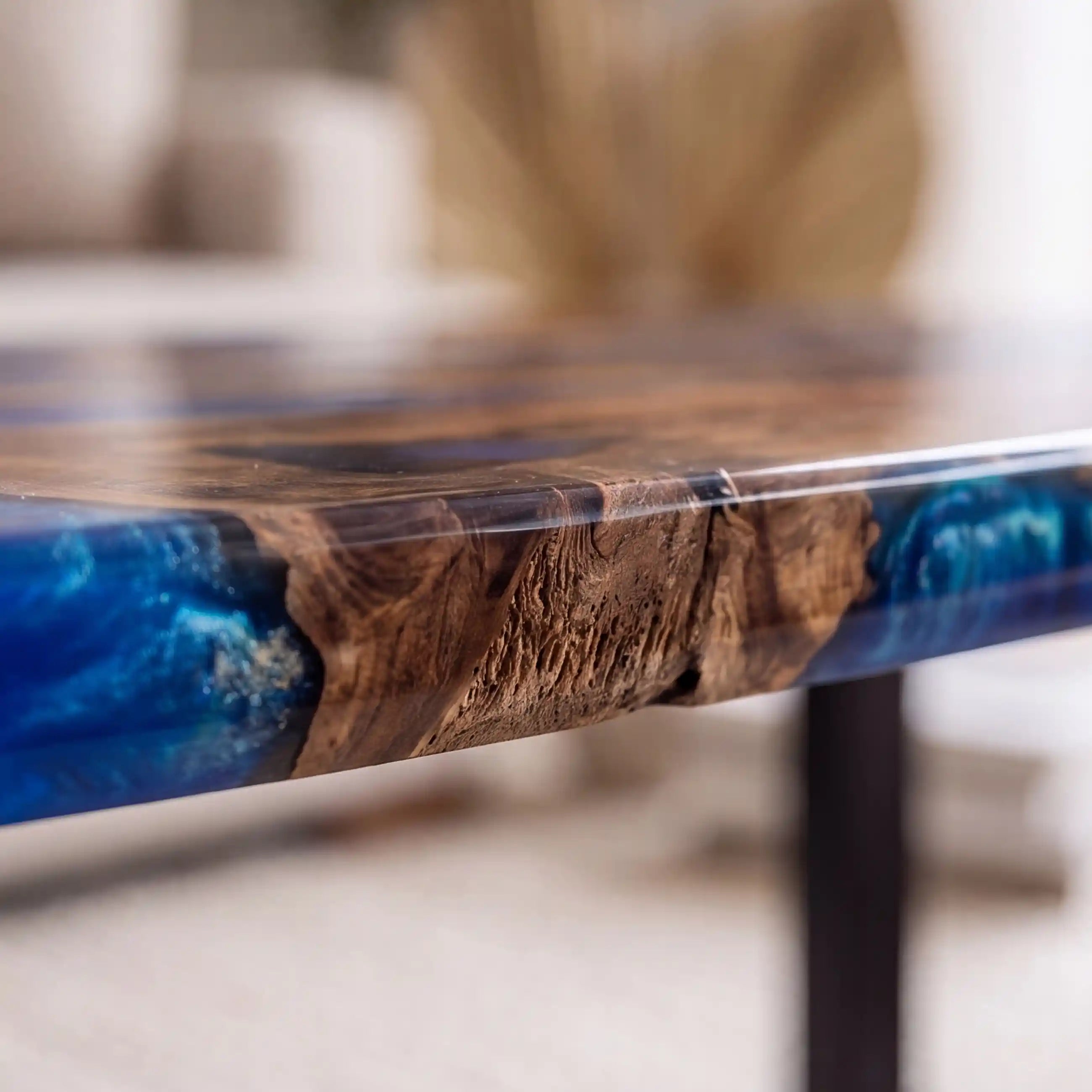 51"x35"x2" Olive Wood & Ocean Blue Resin Oval Coffee Table ORC3