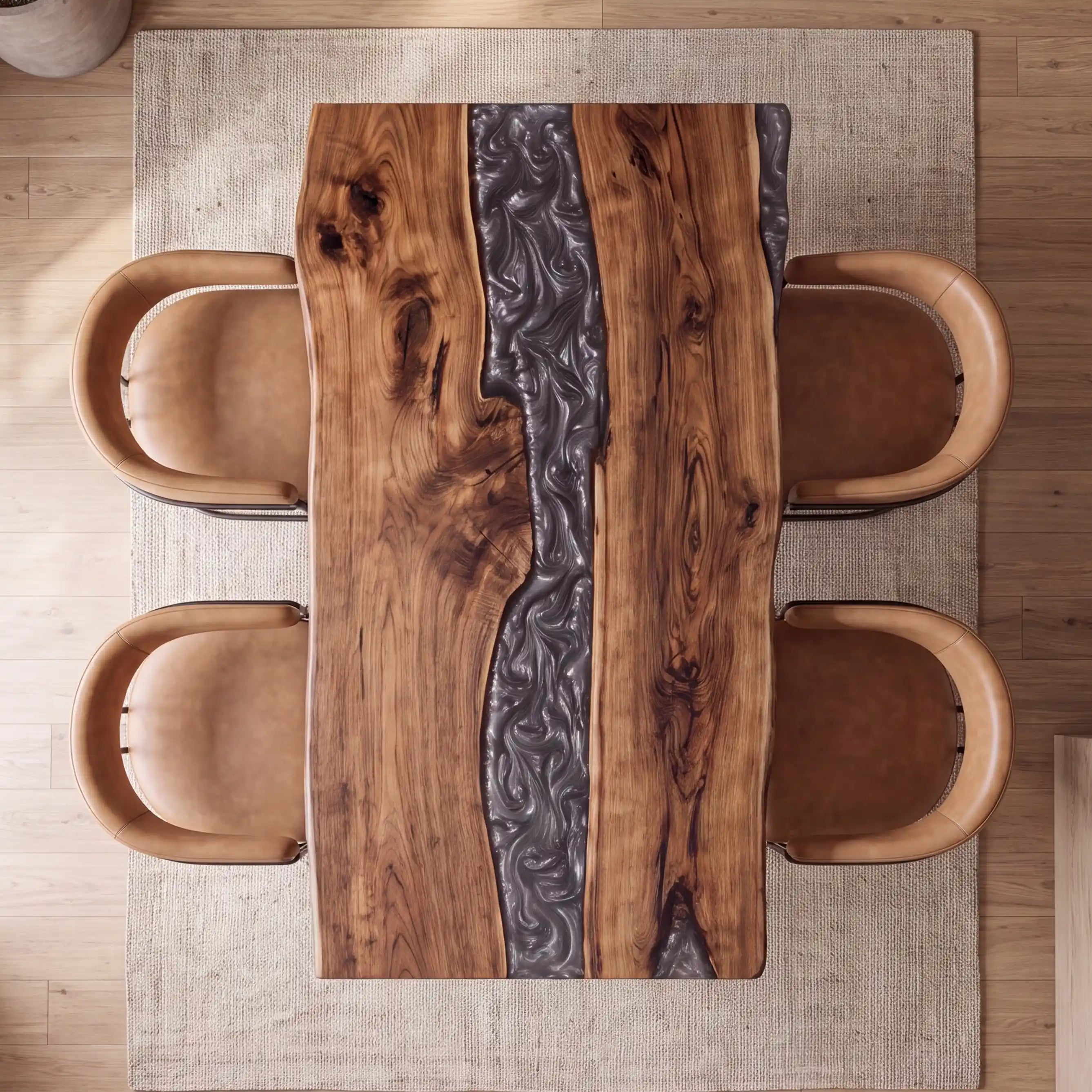 60"x39"x2" Black Walnut & Swirling Grey Resin Rectangular Dining Table BRD2