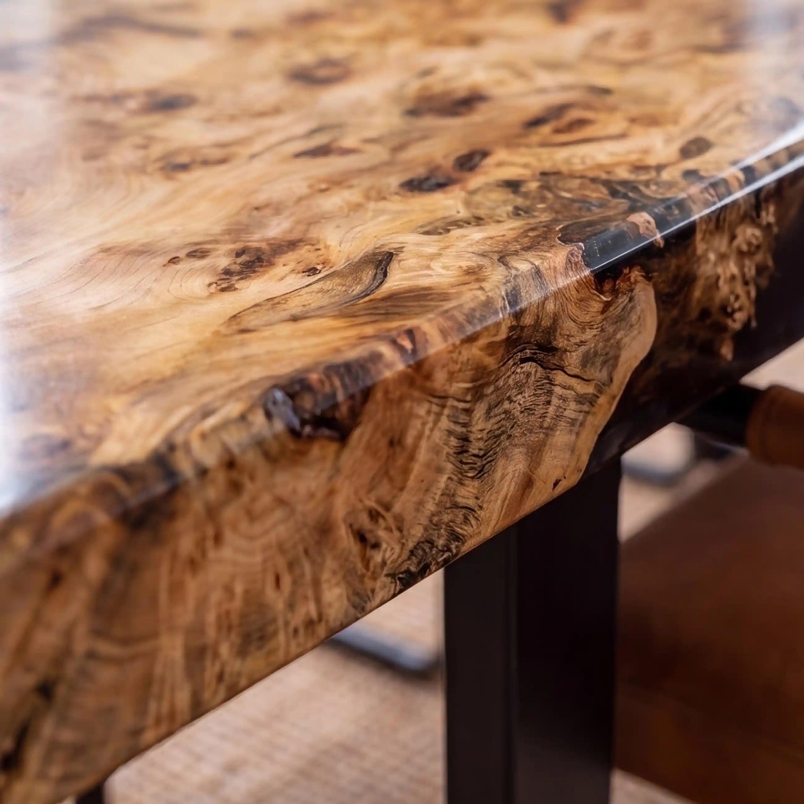66"x32"x2.4" Poplar Wood & Botanical Black Resin Rectangular Dining Table PRD5