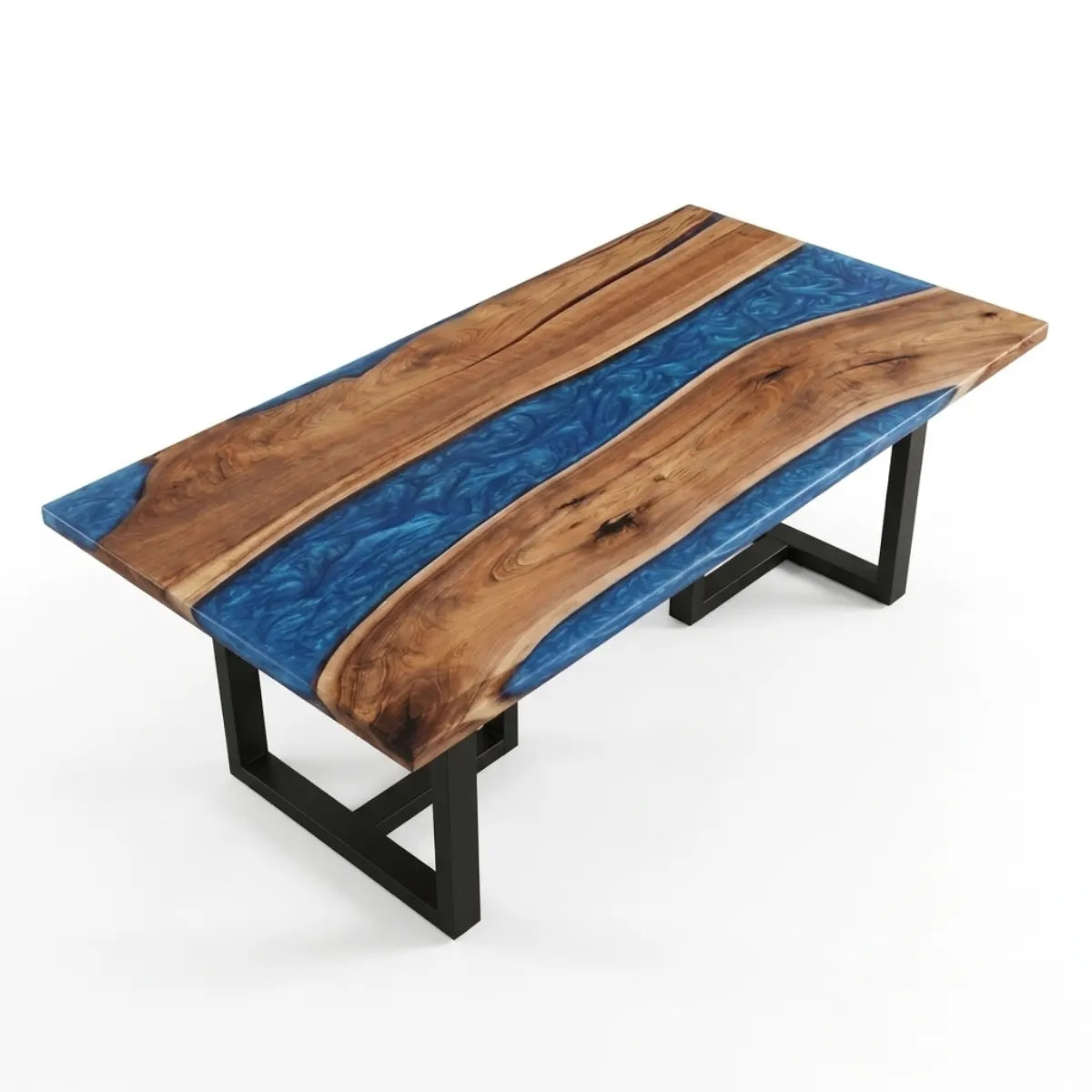 72 x 40 x 1.96 inch Black Walnut Blue Marbled Resin Rectangular Dining Table photo 3