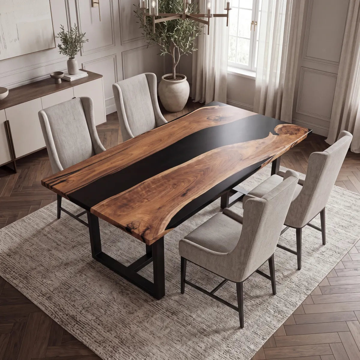 72 x 40 x 1.96 inch Black Walnut Black Epoxy River Rectangular Dining Table photo 3