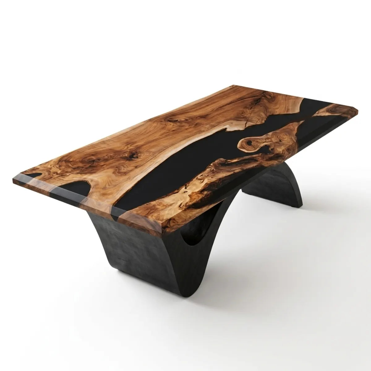 84 x 42 x 1.96 inch Black Walnut Black Resin River Rectangular Dining Table photo 5