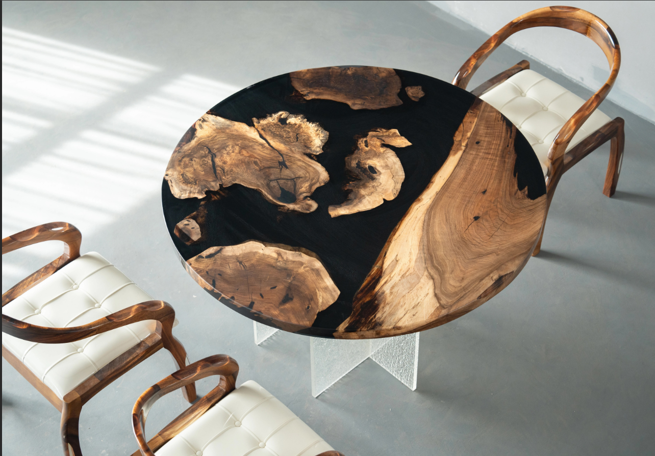 Custom: Black Wanult Epoxy Resin Table Black Resin 54'' x54'' $3,395.76 for Destiny Lucas