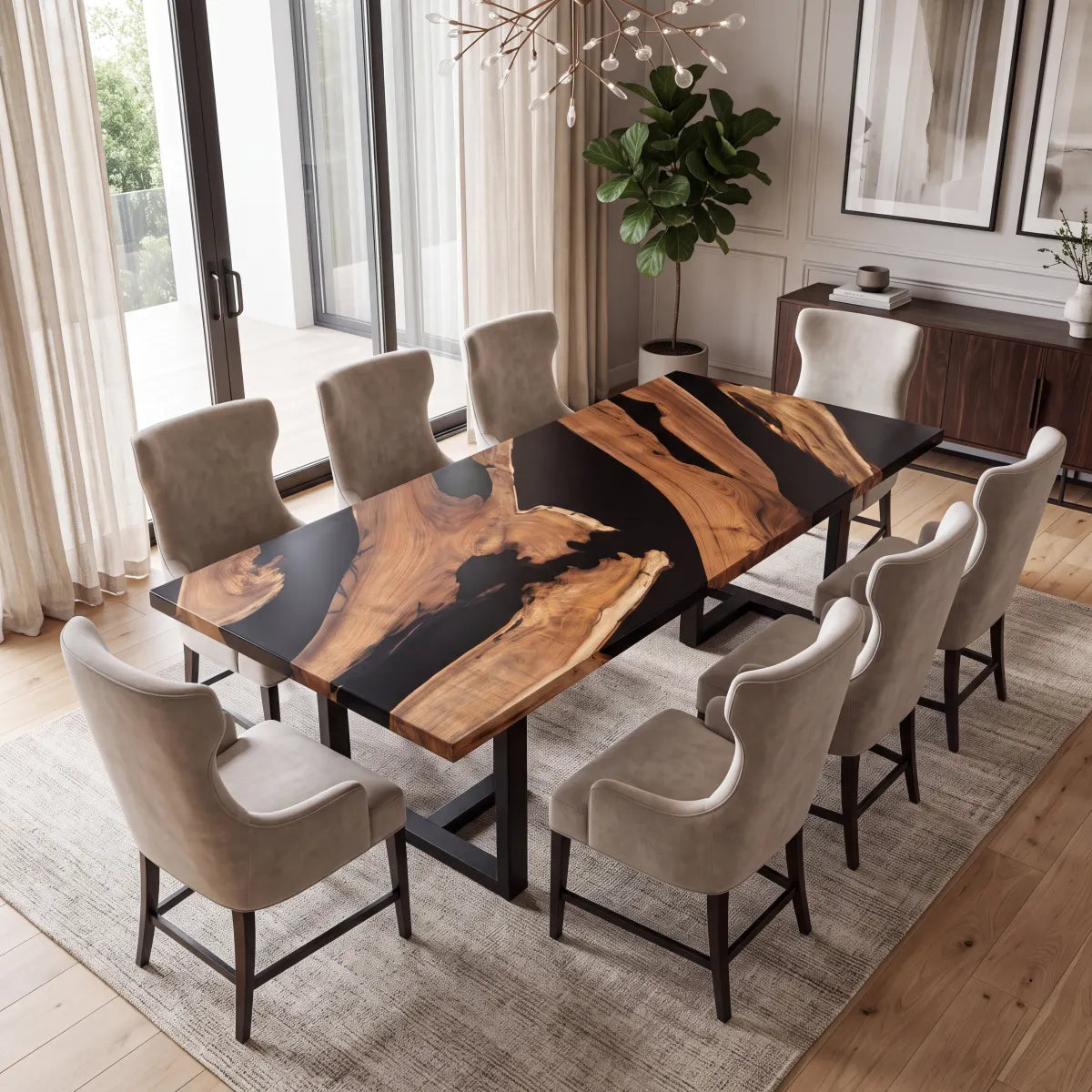 96 x 42 x 1.96 inch Black Walnut Black River Resin Rectangular Dining Table photo 6