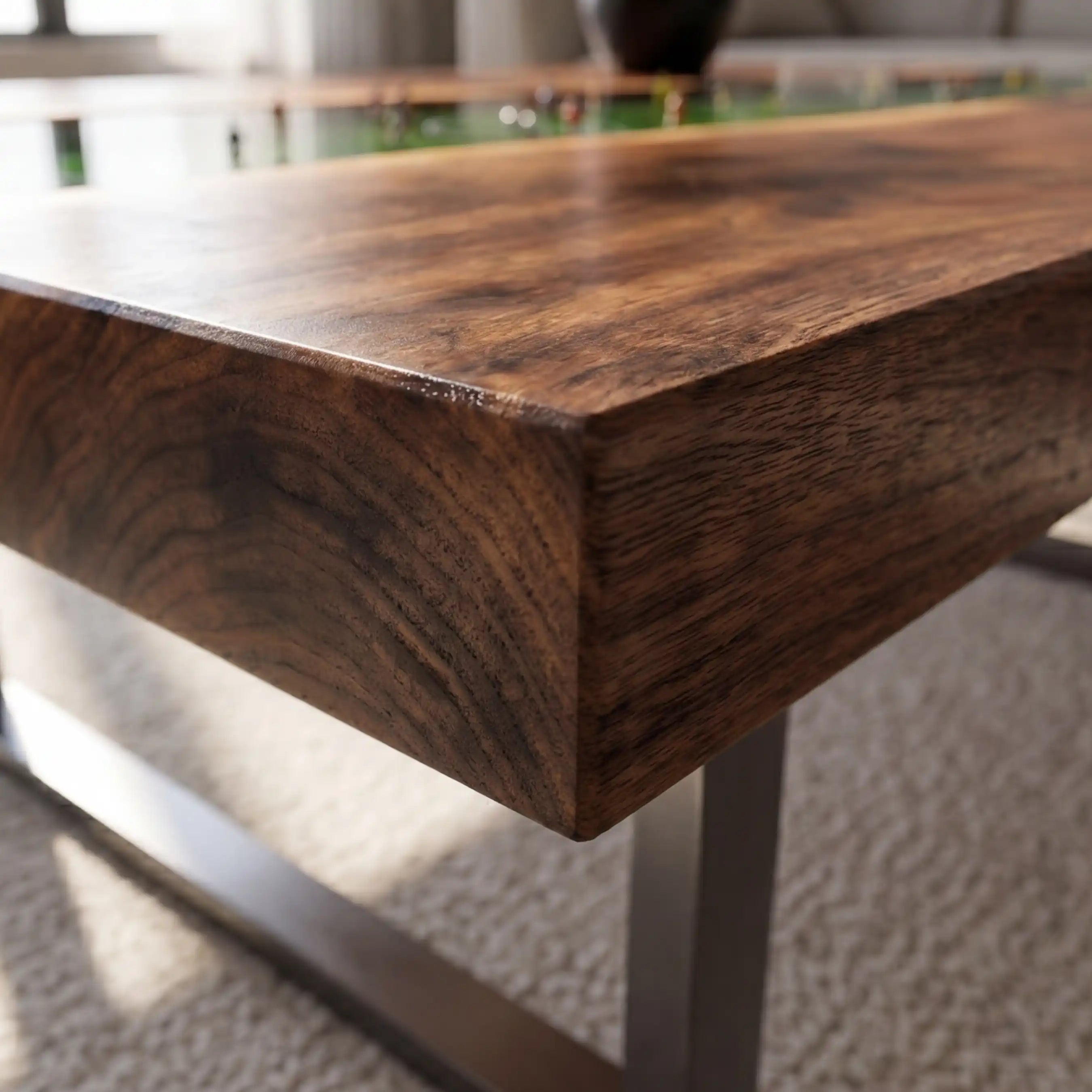 Black Walnut & 3D Miniature Soccer Field Resin Coffee Table BFT16