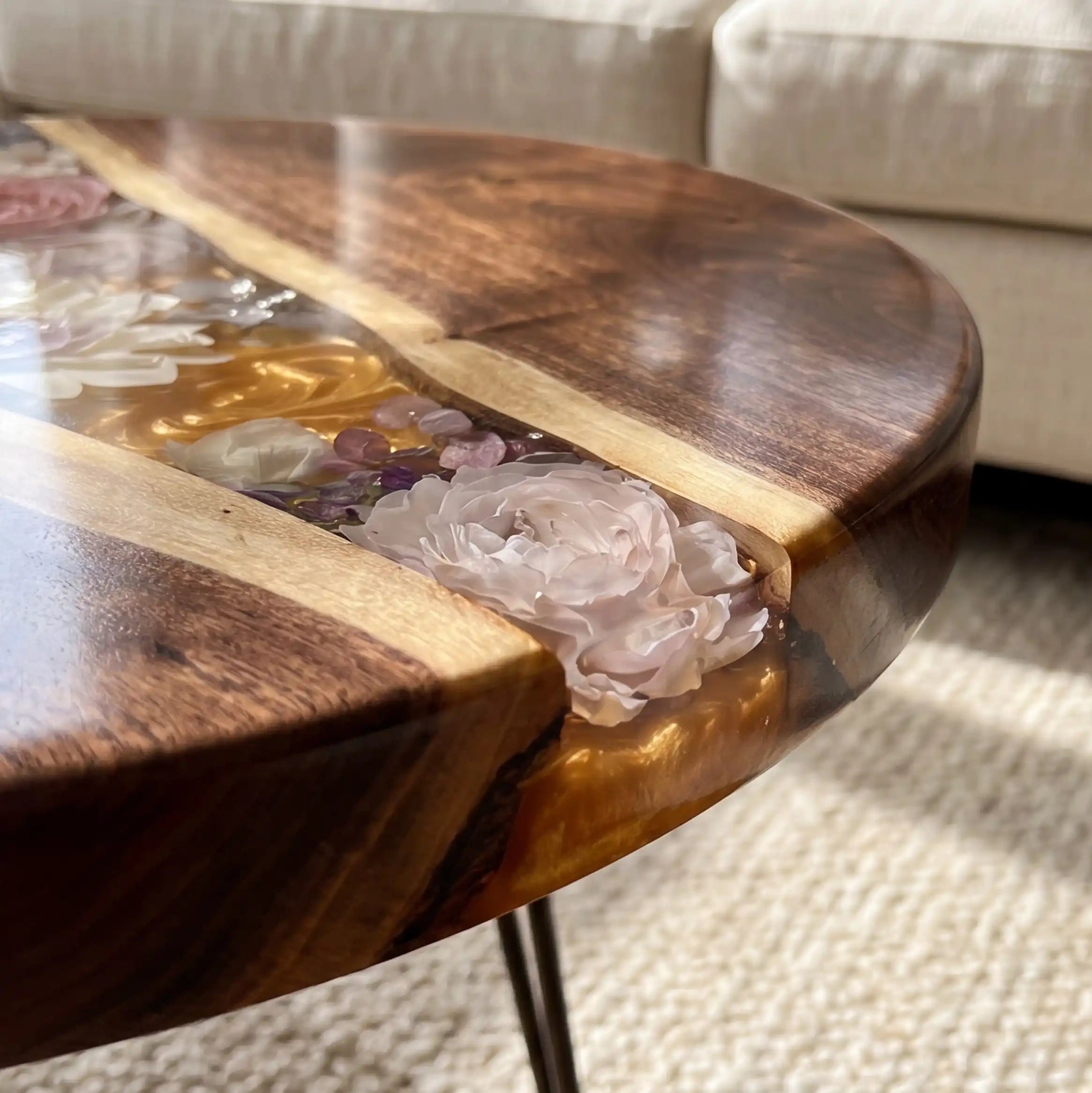 Black Walnut & Botanical Resin Round Coffee Table BRT7