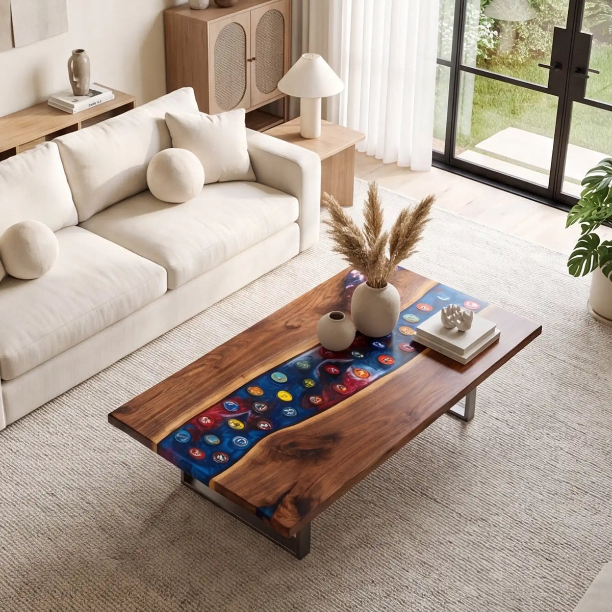 Black Walnut & Cosmic Blue Resin Coffee Table BRT47