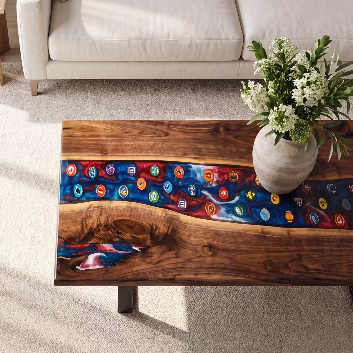Black Walnut & Cosmic Blue Resin Coffee Table BRT47