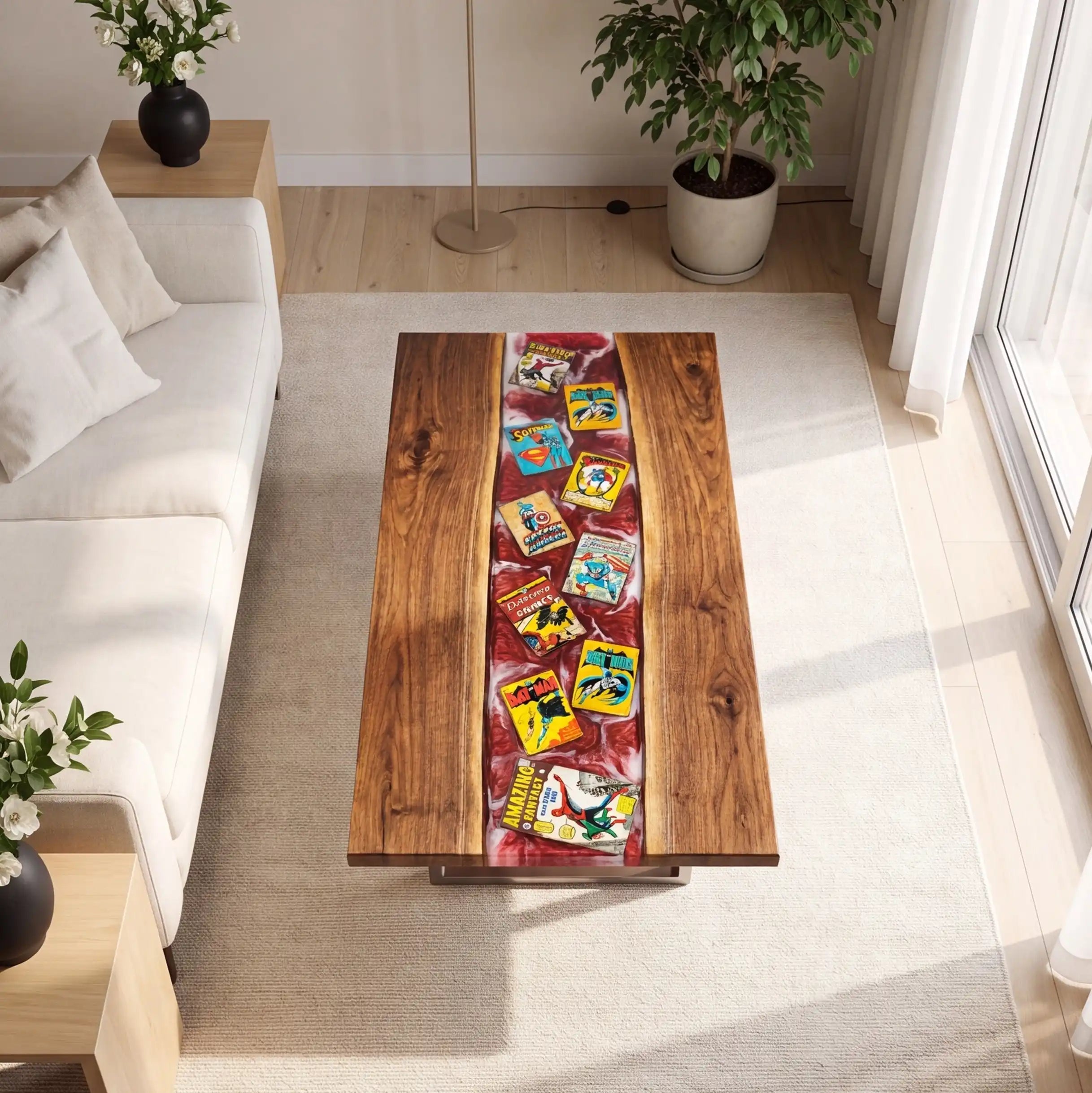 Black Walnut & Crimson Comic Resin Coffee Table BRT59