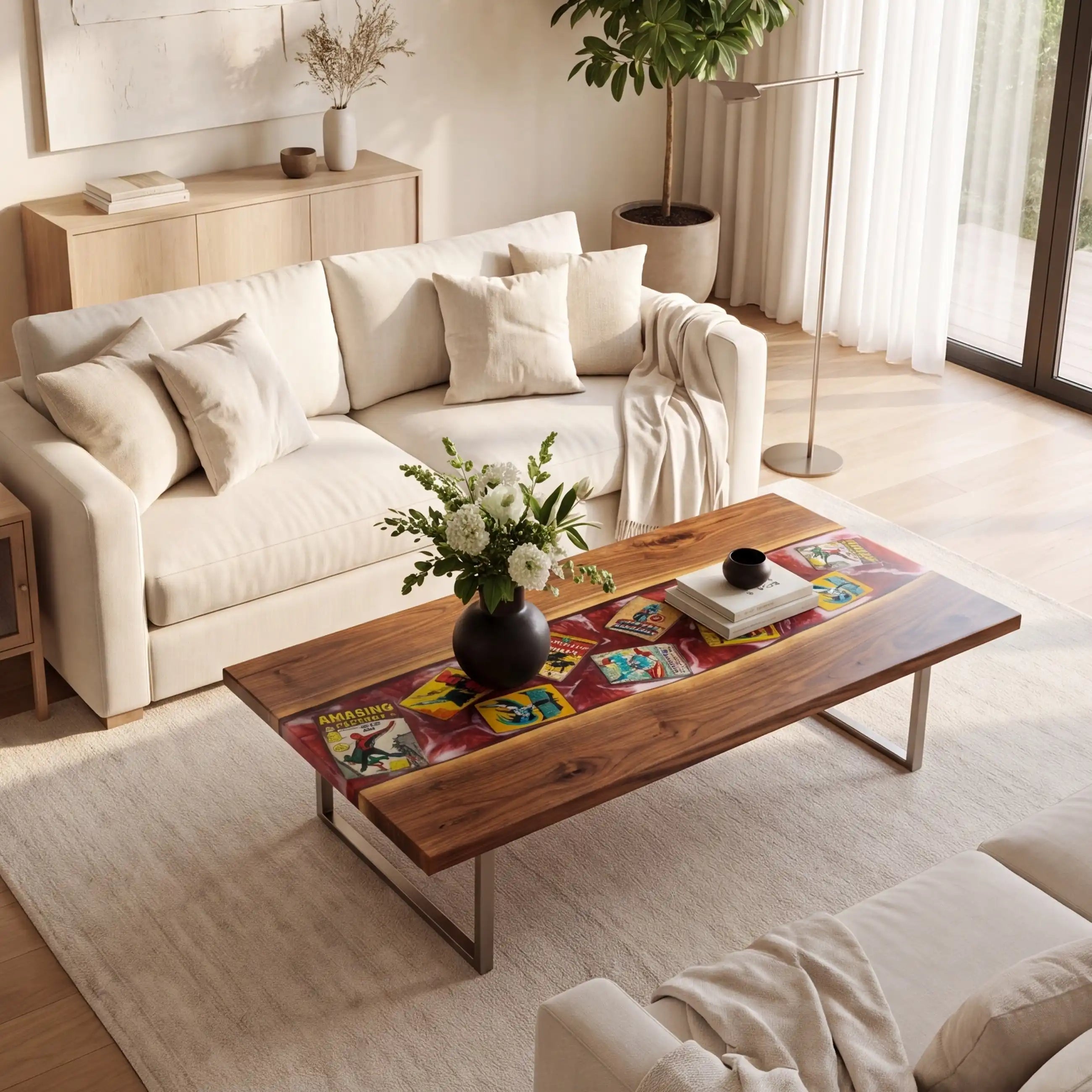 Black Walnut & Crimson Comic Resin Coffee Table BRT59