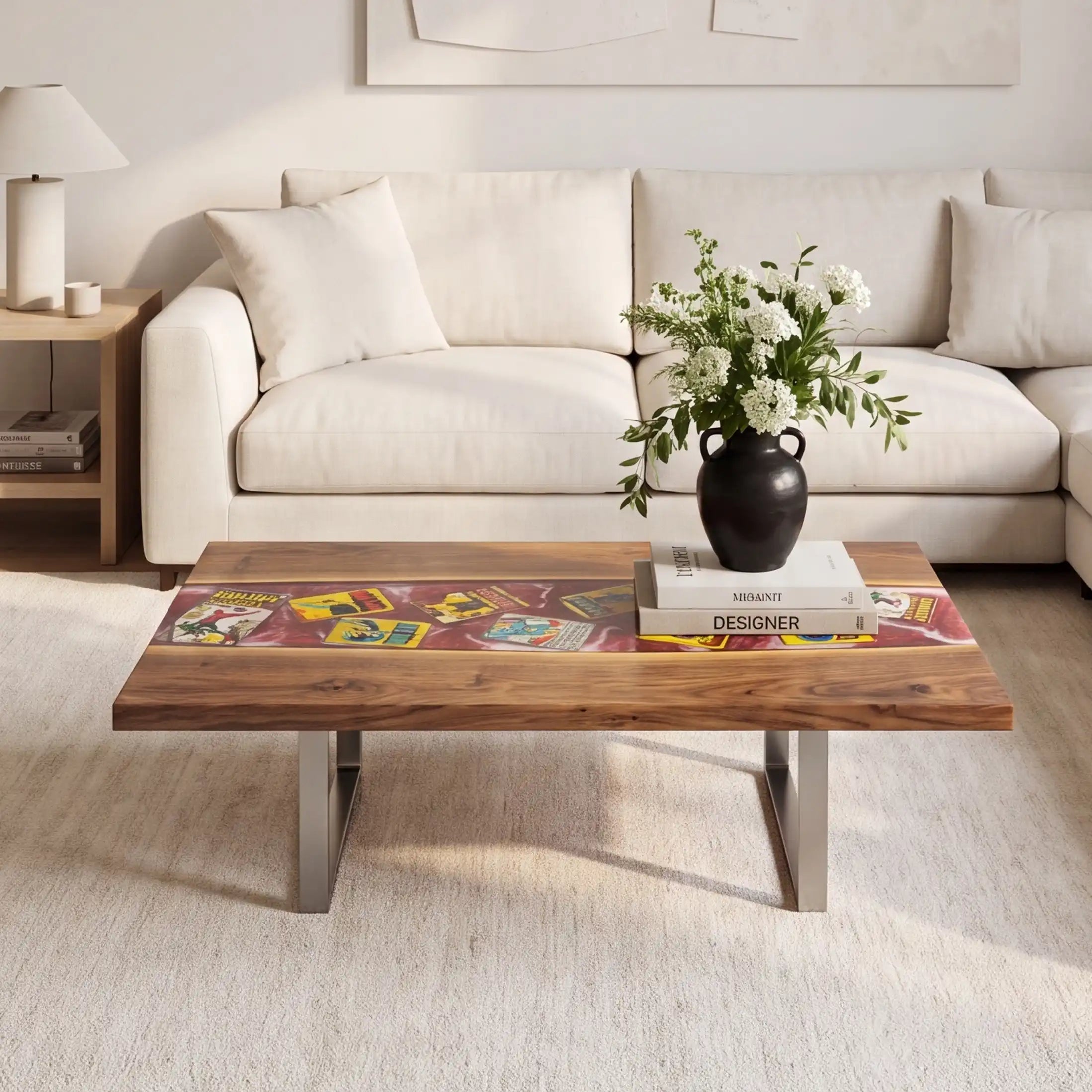 Black Walnut & Crimson Comic Resin Coffee Table BRT59