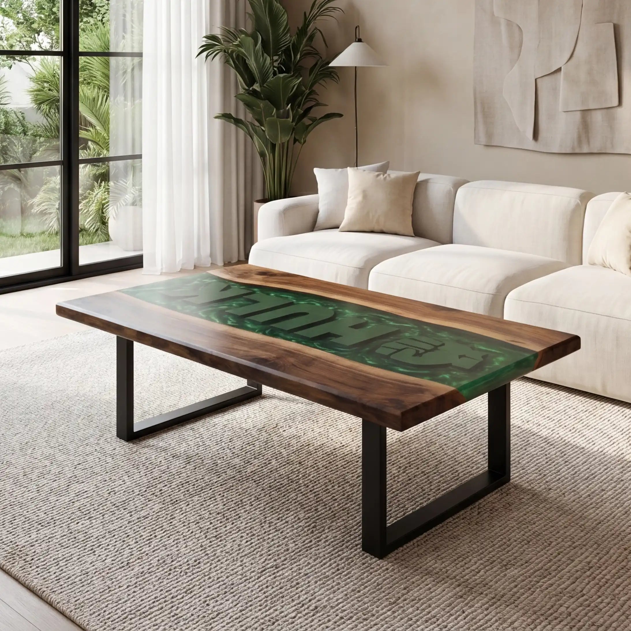 Black Walnut & Emerald Green 3D Art Resin Coffee Table BRT42