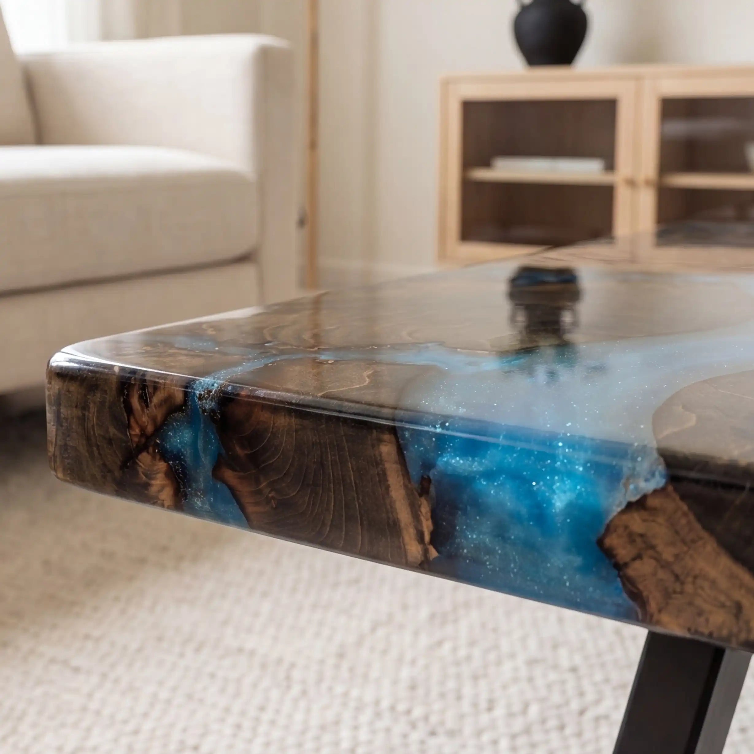 Black Walnut & Fractal Blue Resin Coffee Table BRT11