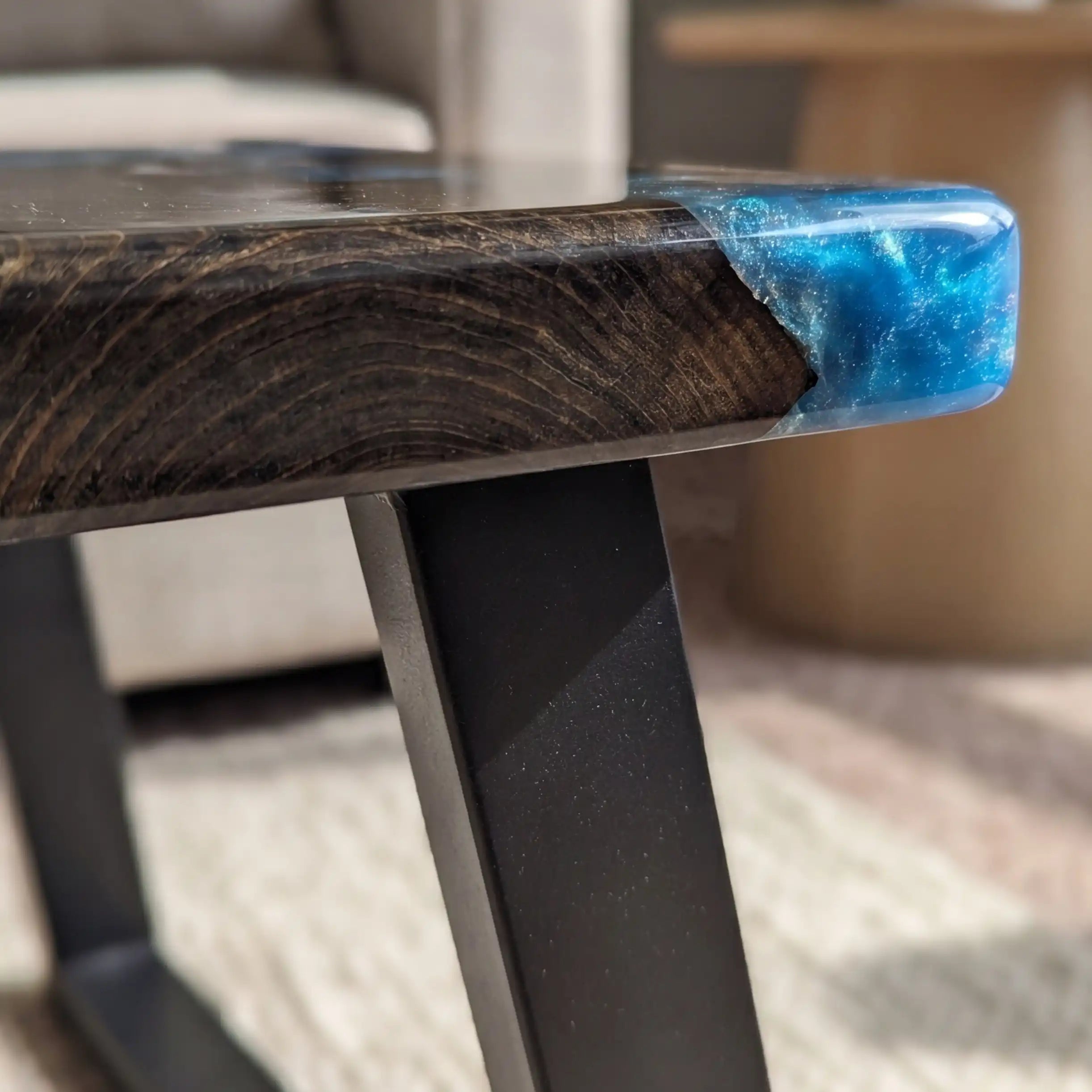Black Walnut & Fractal Blue Resin Coffee Table BRT11