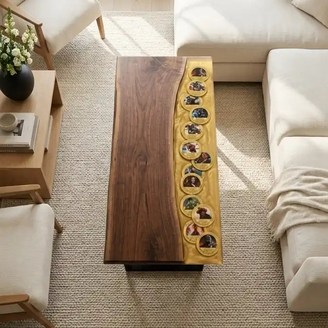 Black Walnut & Golden Photo Resin Coffee Table BRT48