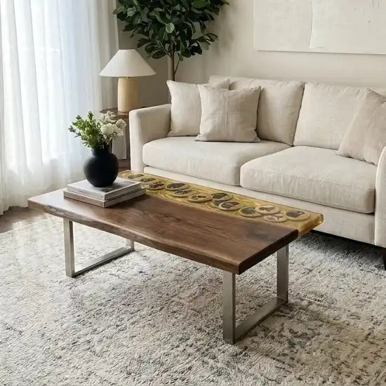 Black Walnut & Golden Photo Resin Coffee Table BRT48