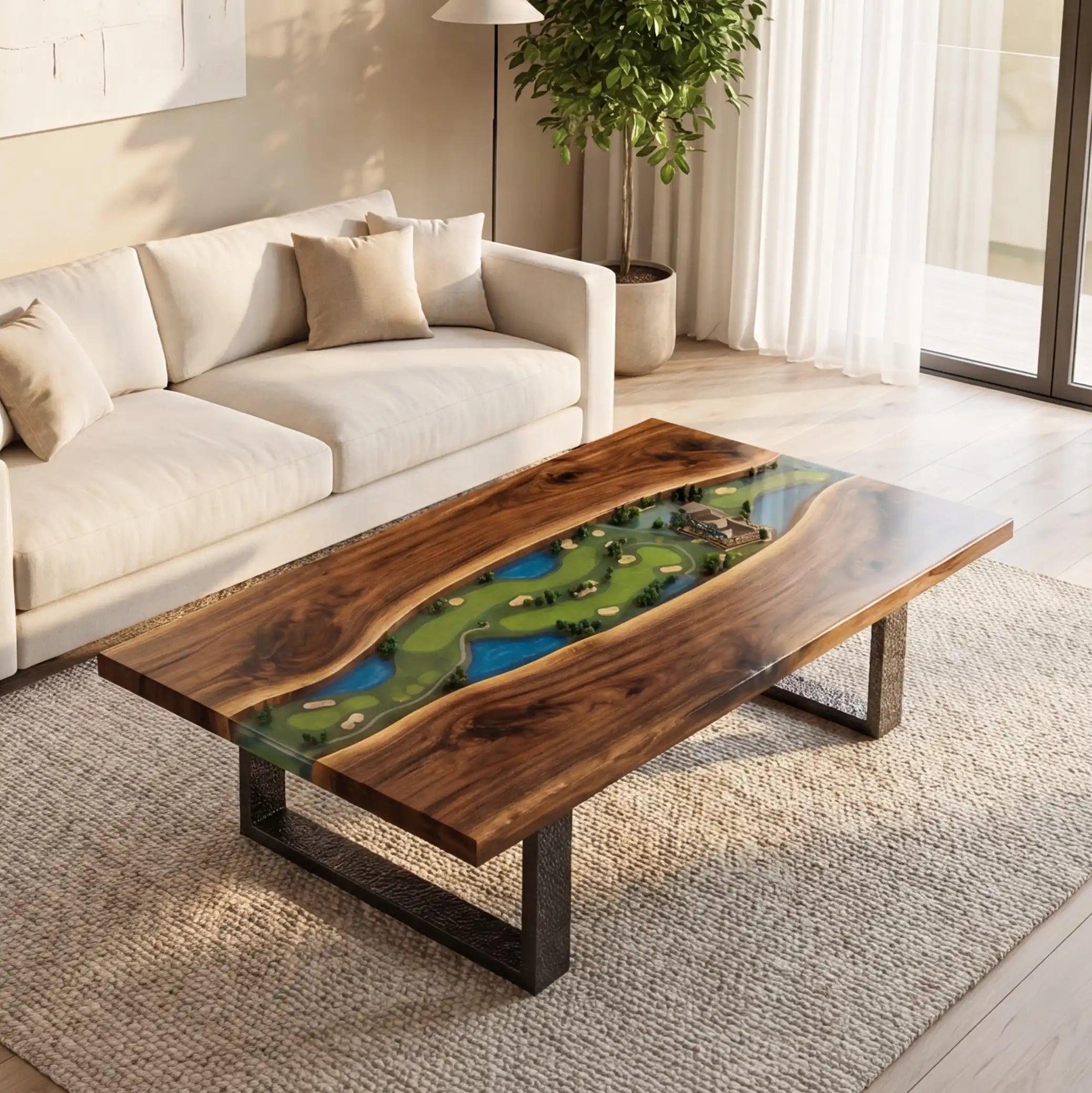 Black Walnut & Golf Course Diorama Resin Coffee Table BRT41