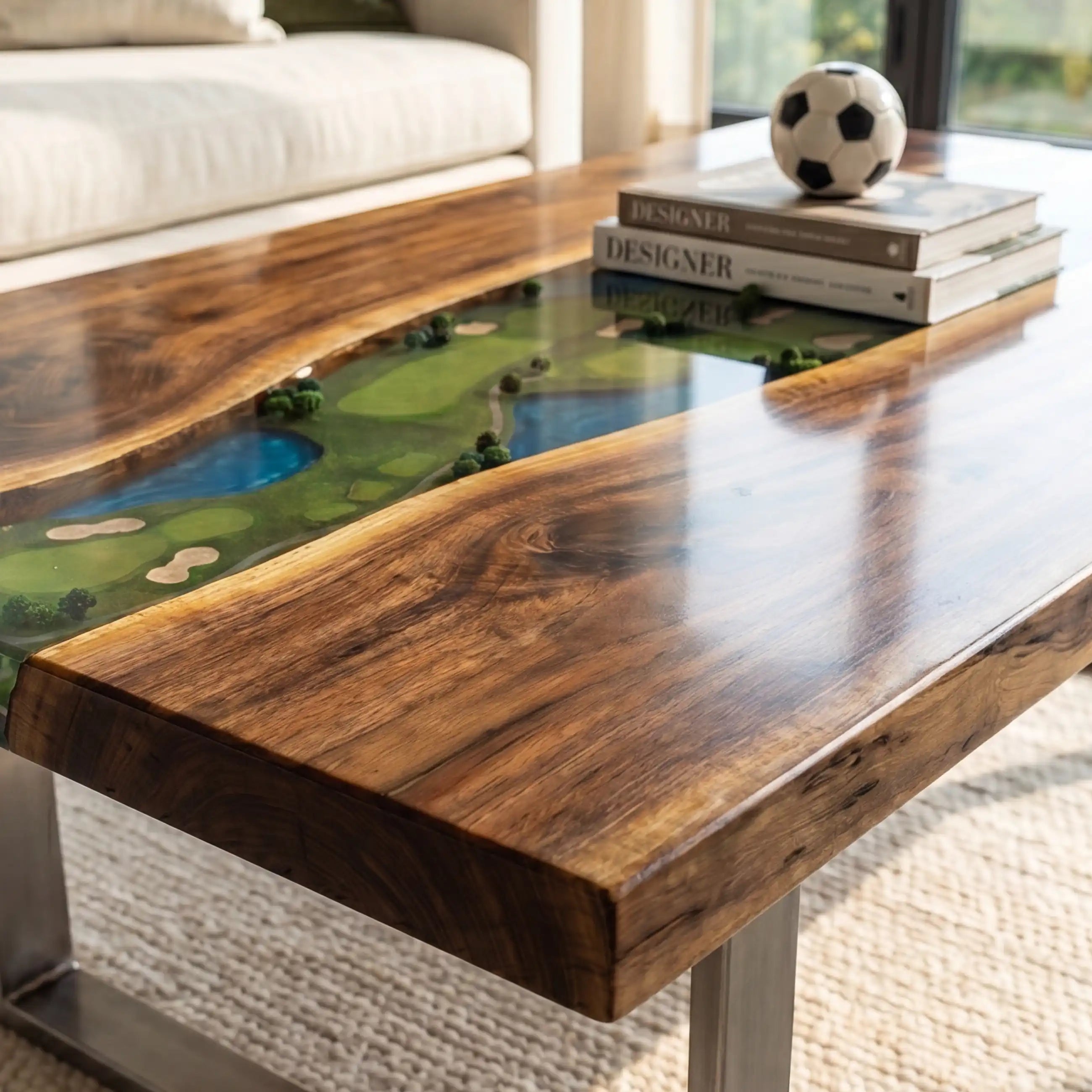 Black Walnut & Golf Course Diorama Resin Coffee Table BRT41