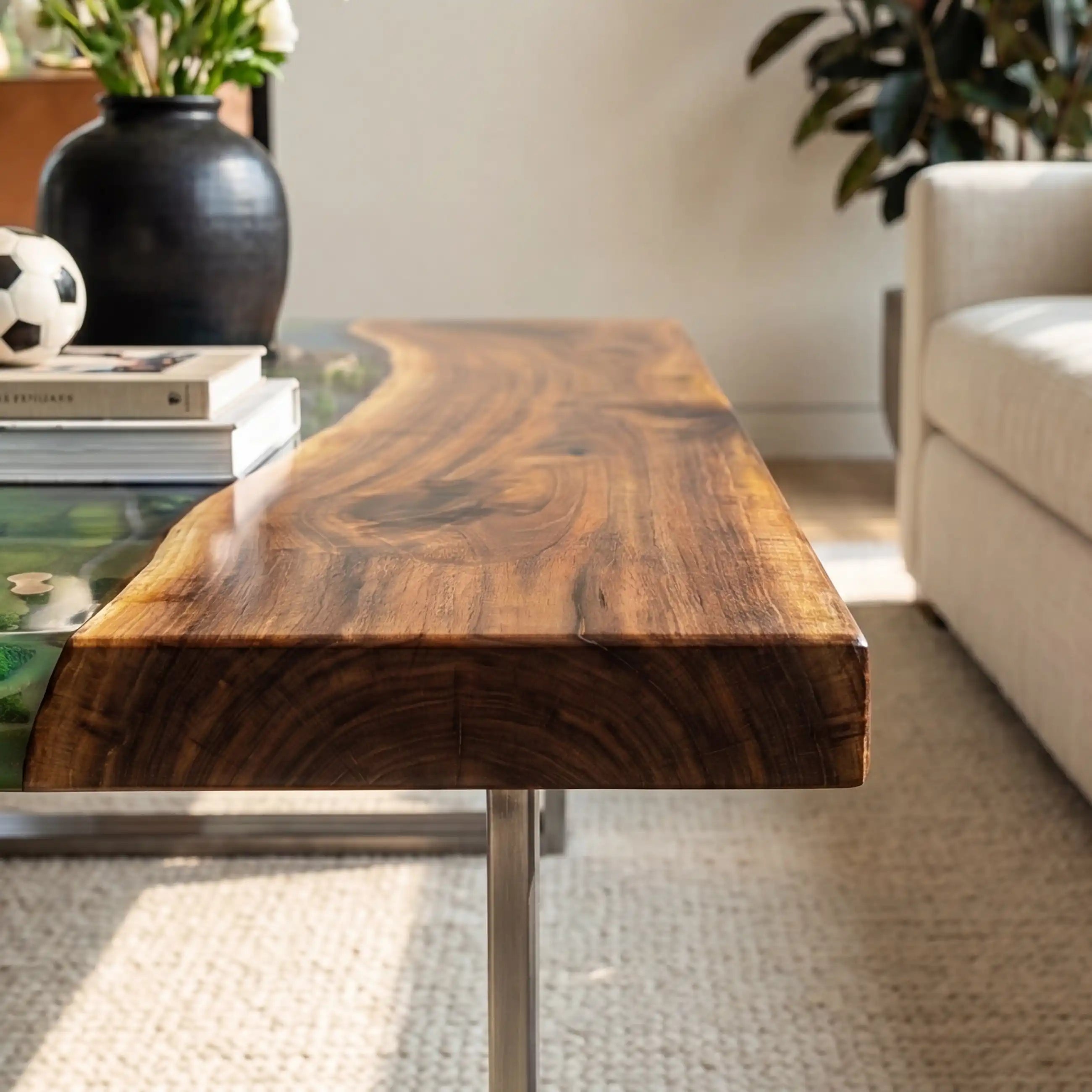Black Walnut & Golf Course Diorama Resin Coffee Table BRT41