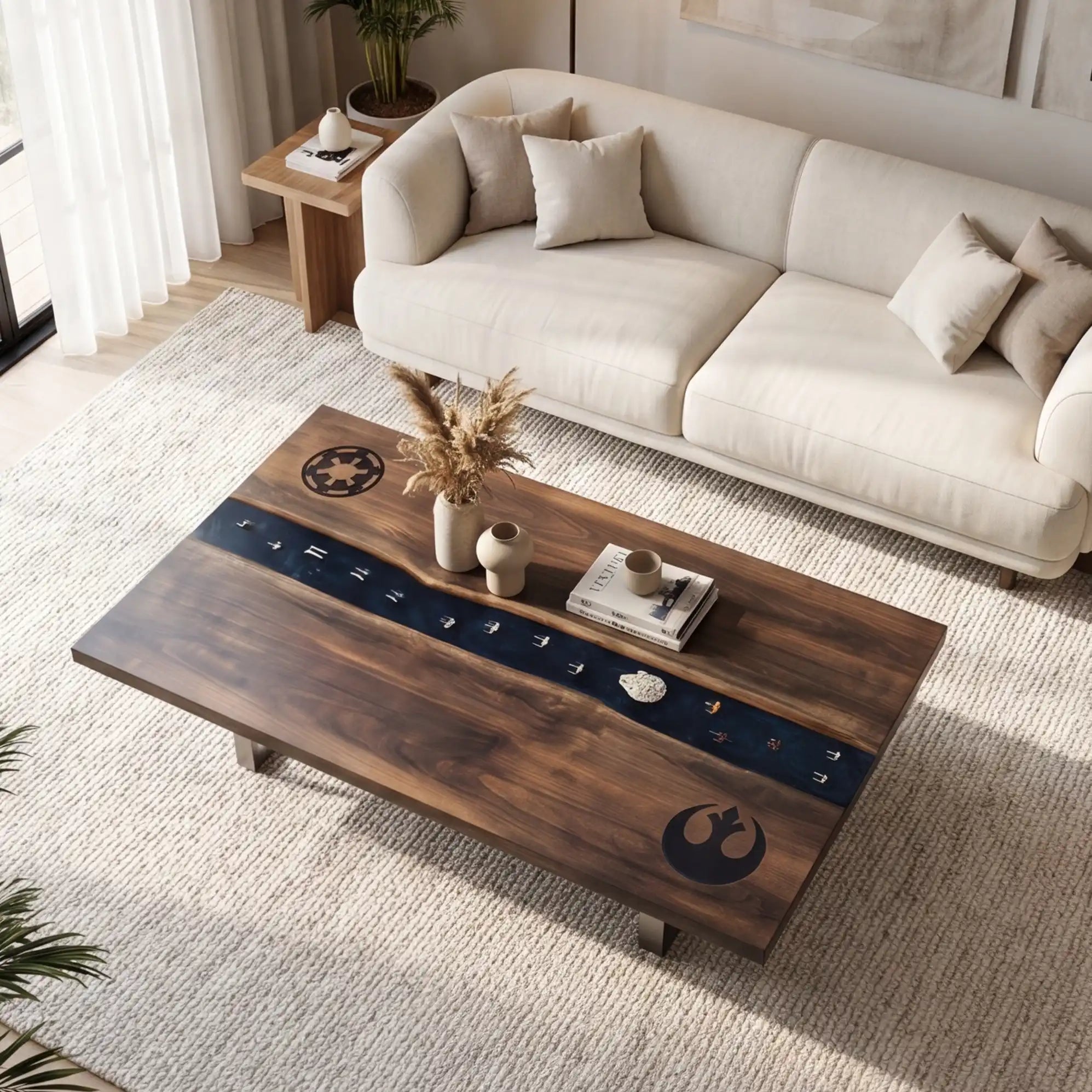 Black Walnut & Midnight Blue Galactic Resin Coffee Table BRT43