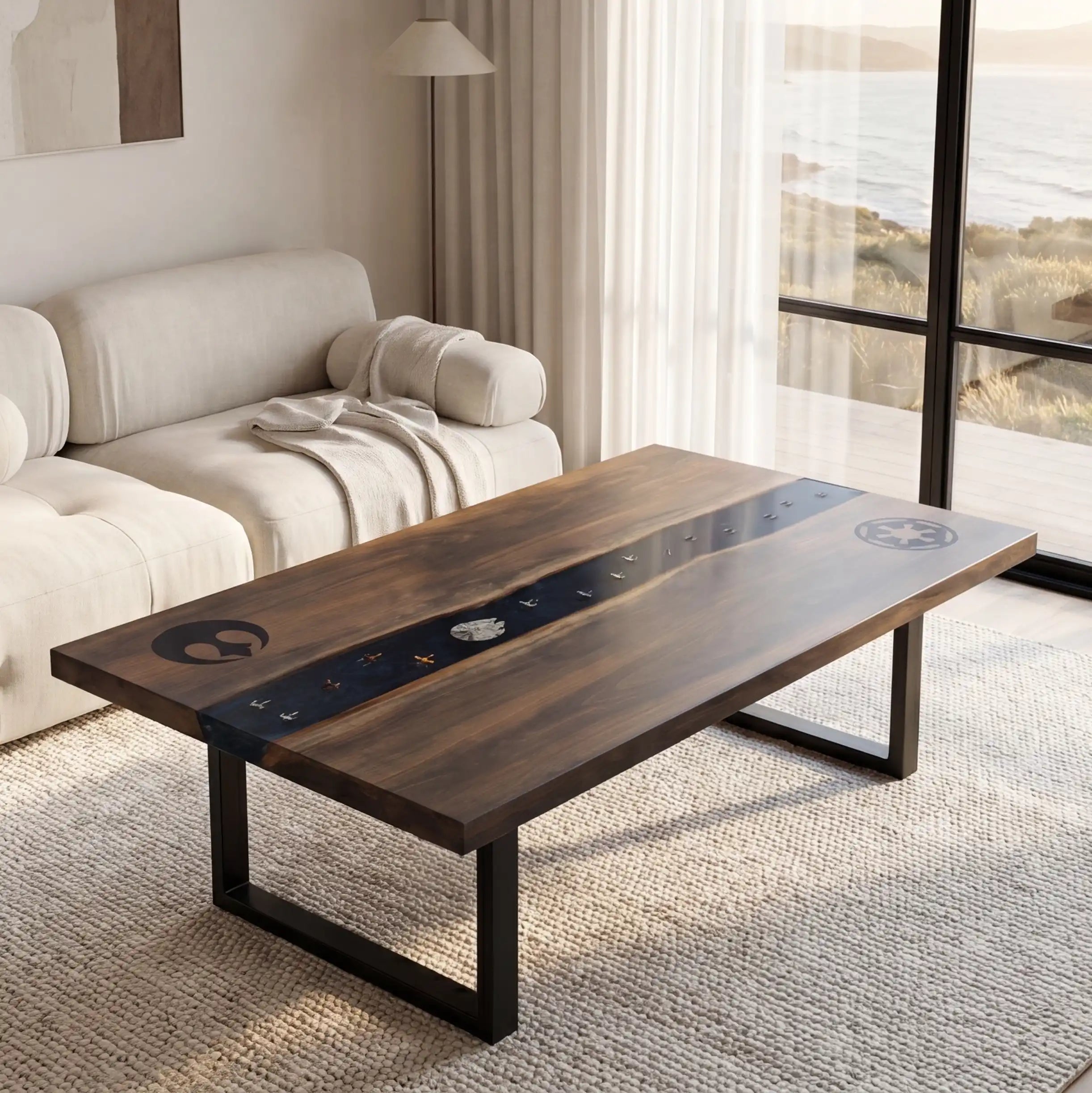 Black Walnut & Midnight Blue Galactic Resin Coffee Table BRT43