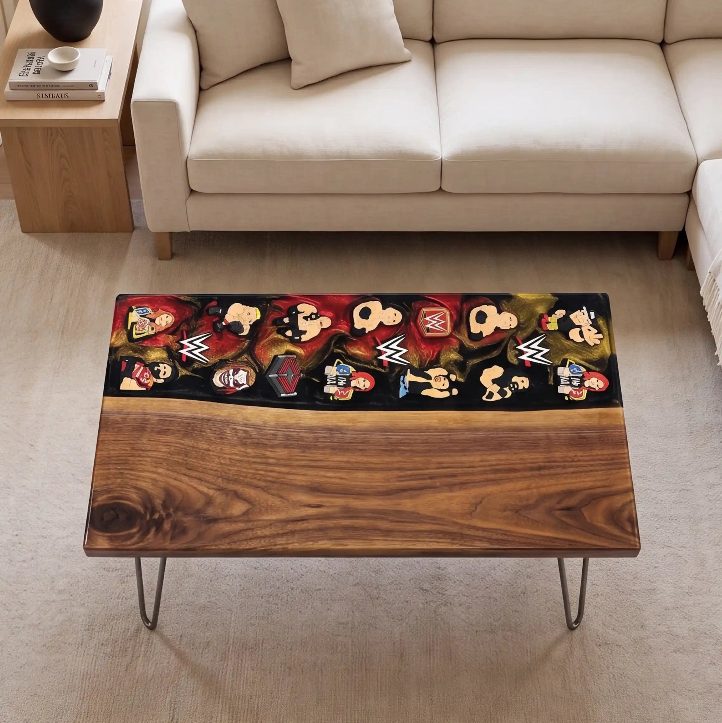Black Walnut & Wrestling Figure Resin Coffee Table BRT58
