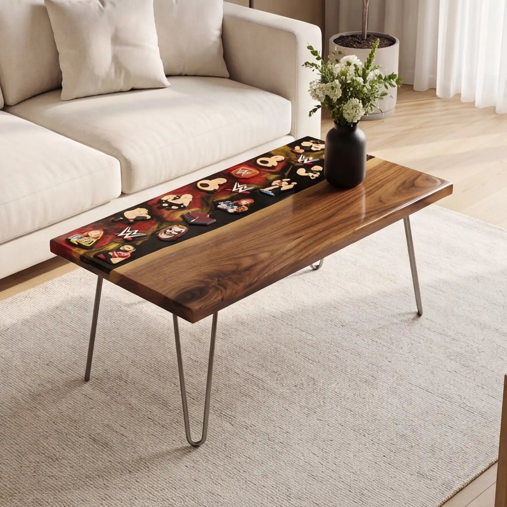 Black Walnut & Wrestling Figure Resin Coffee Table BRT58
