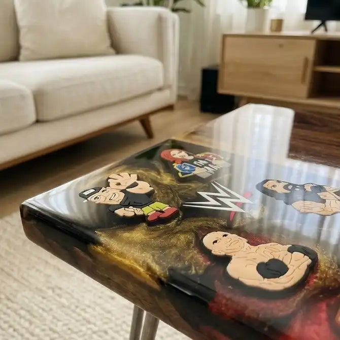 Black Walnut & Wrestling Figure Resin Coffee Table BRT58