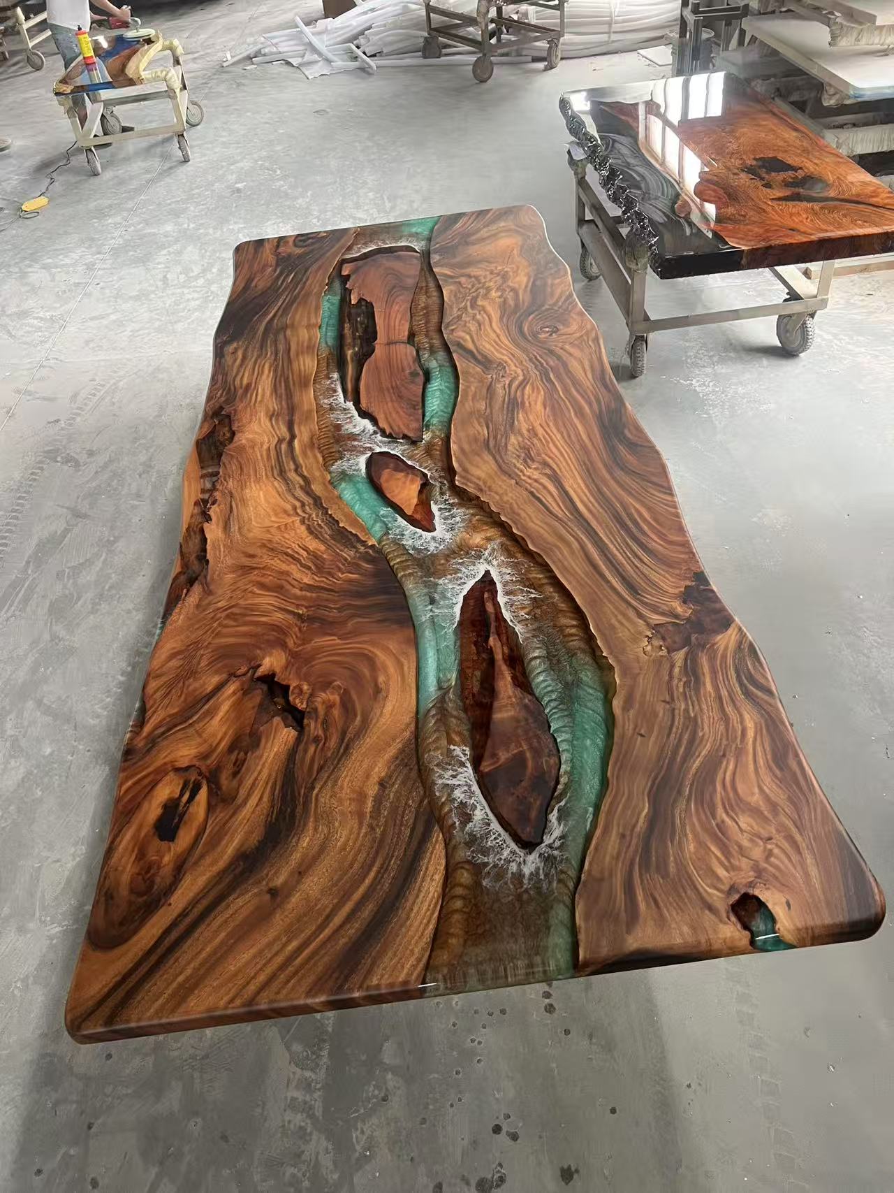Custom Walnut Epoxy Resin River Table Green Resin QTR-84