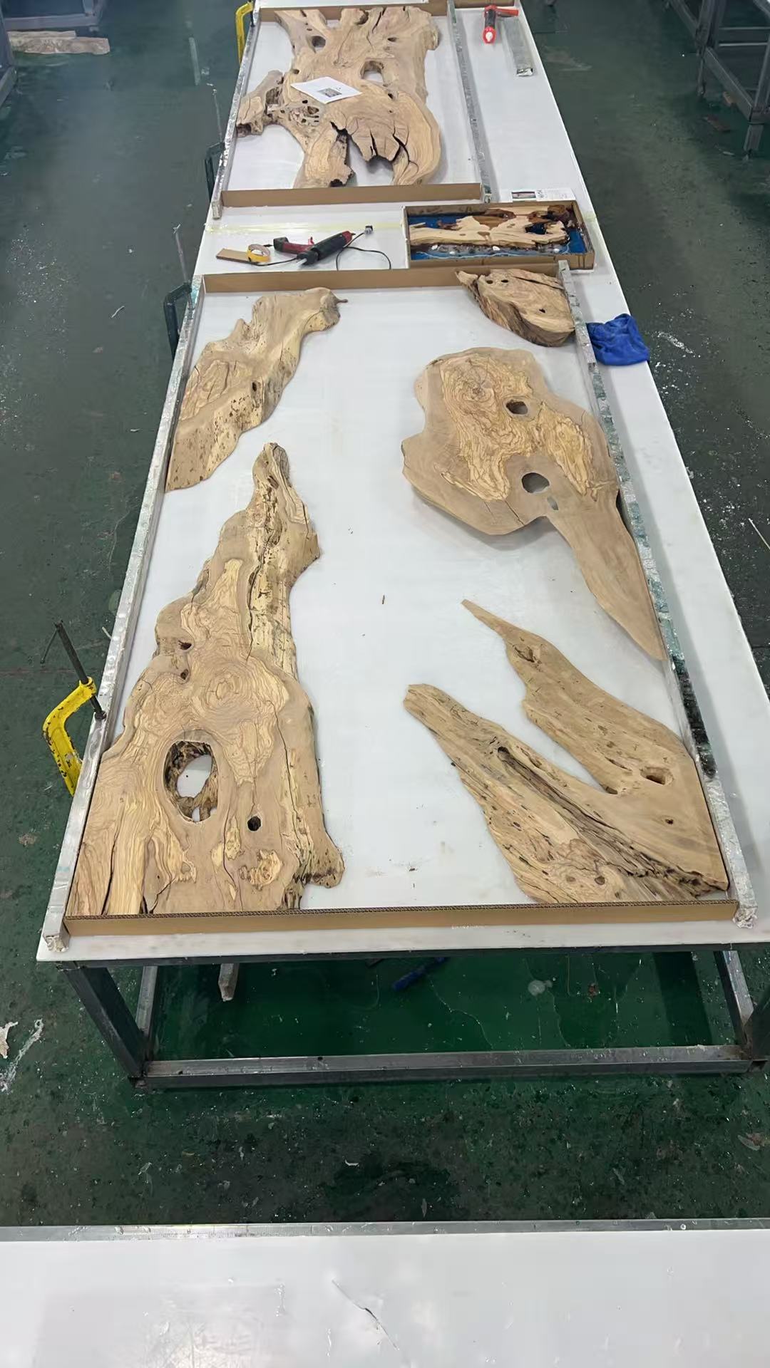 Custom Olive Epoxy Resin River Table Blue Waves ERT-38