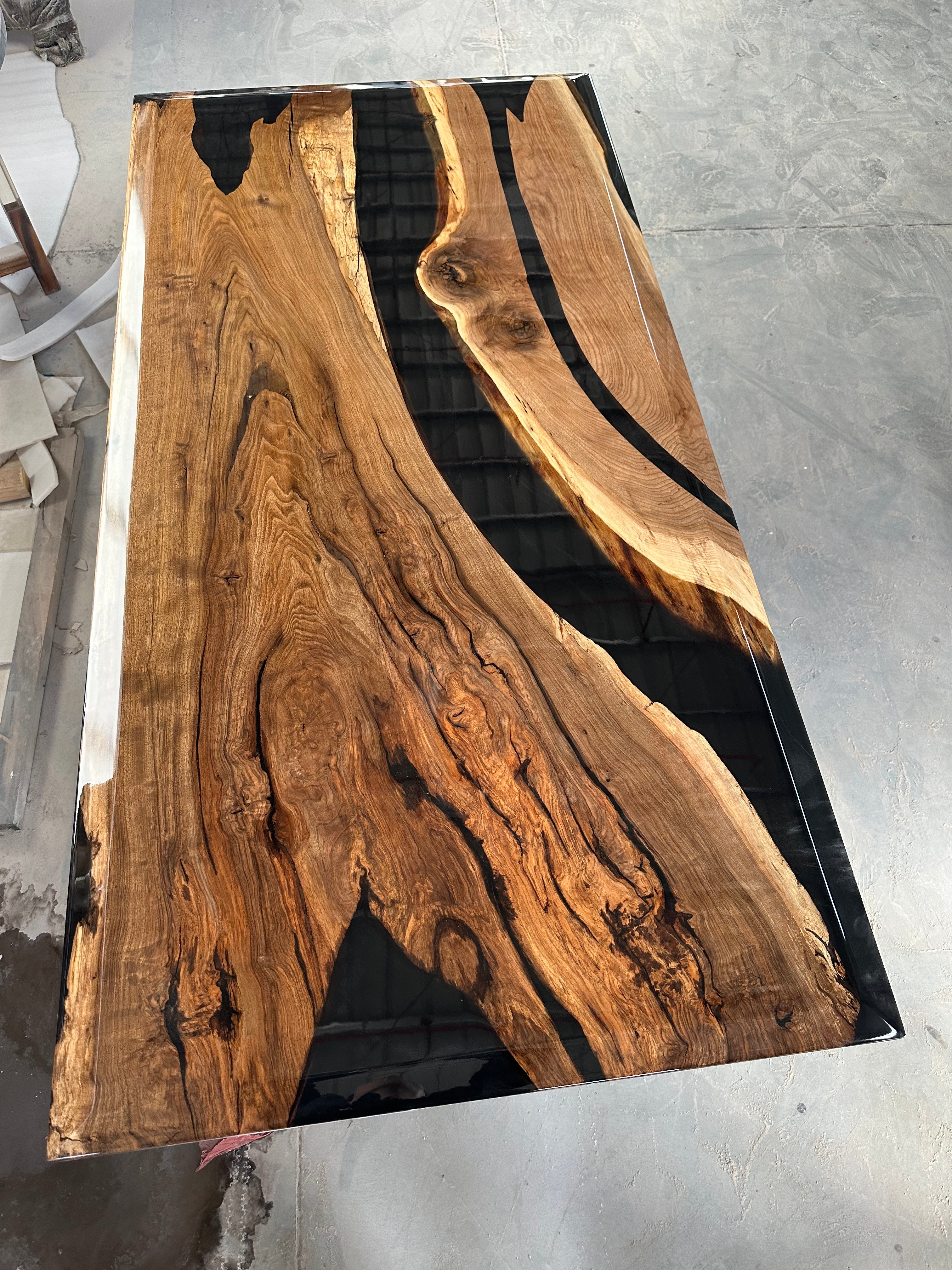 Custom Black Walnut Epoxy Resin River Table Black Resin ERT-50