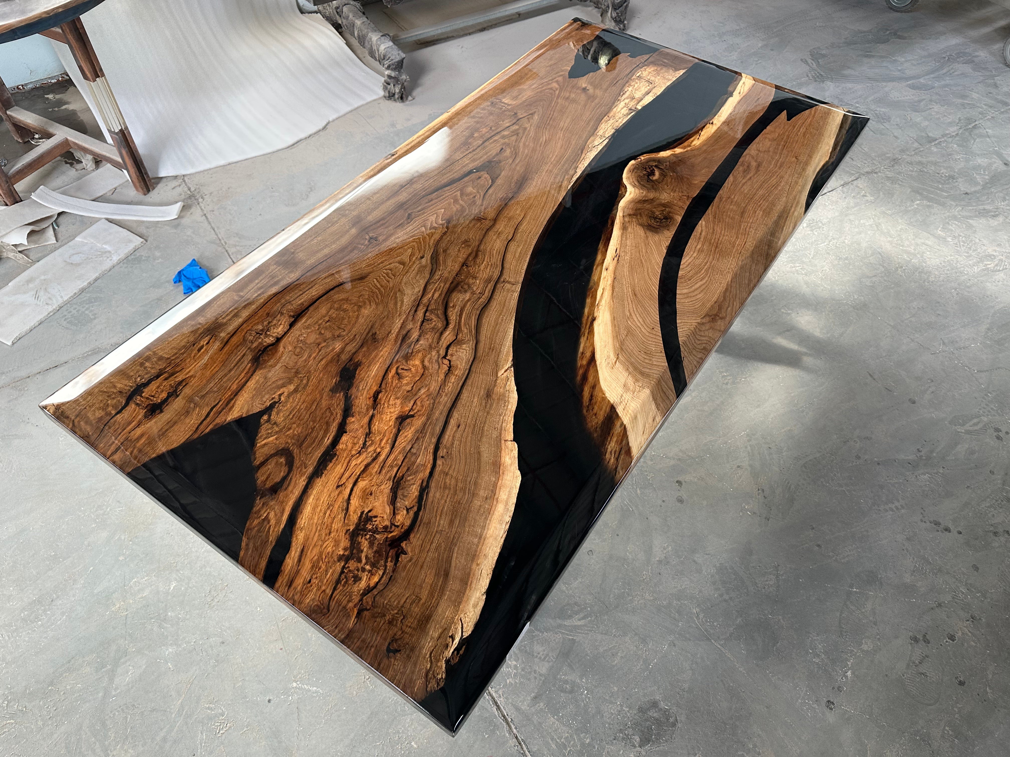 Custom Black Walnut Epoxy Resin River Table Black Resin ERT-50