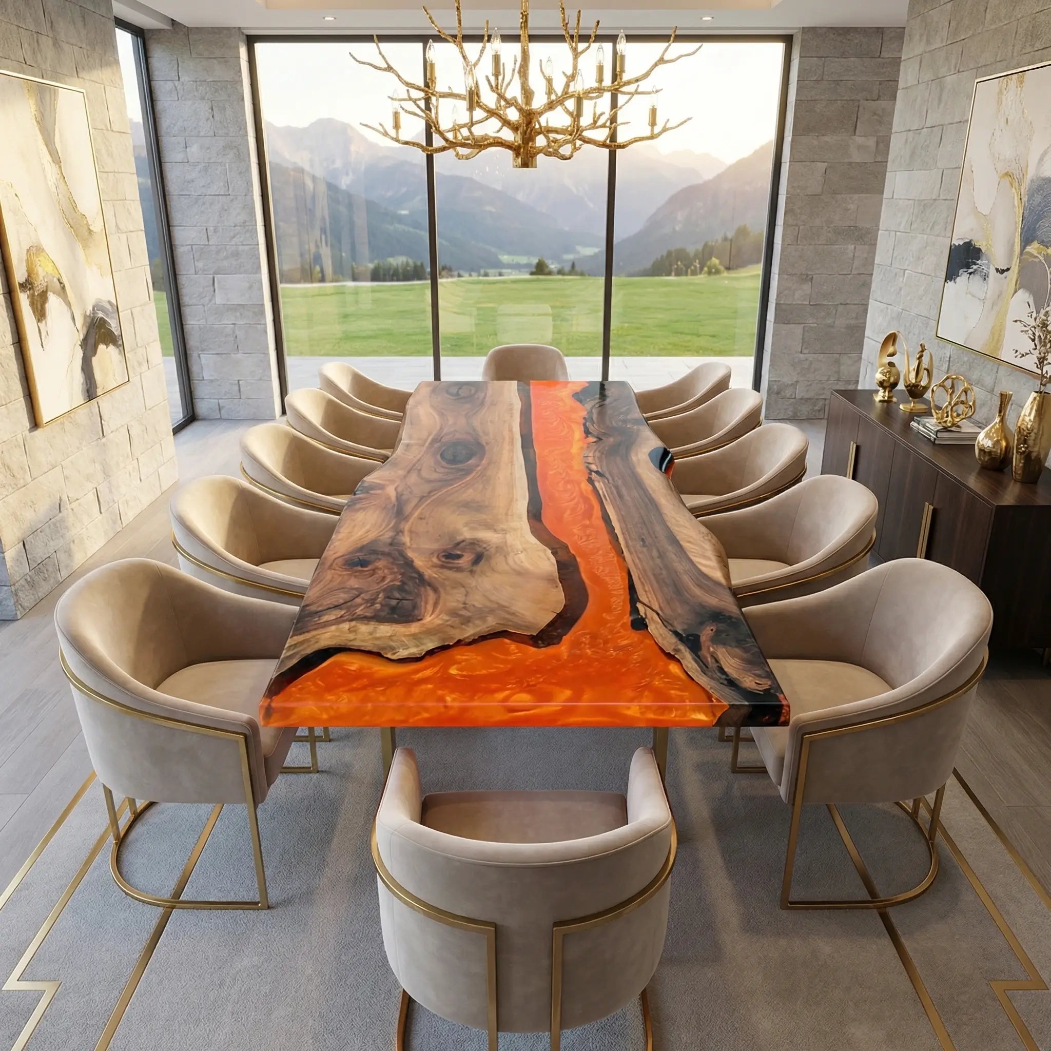 Custom-Black-Walnut-Epoxy-Resin-River-Table-Orange-Resin-HRT-23-21