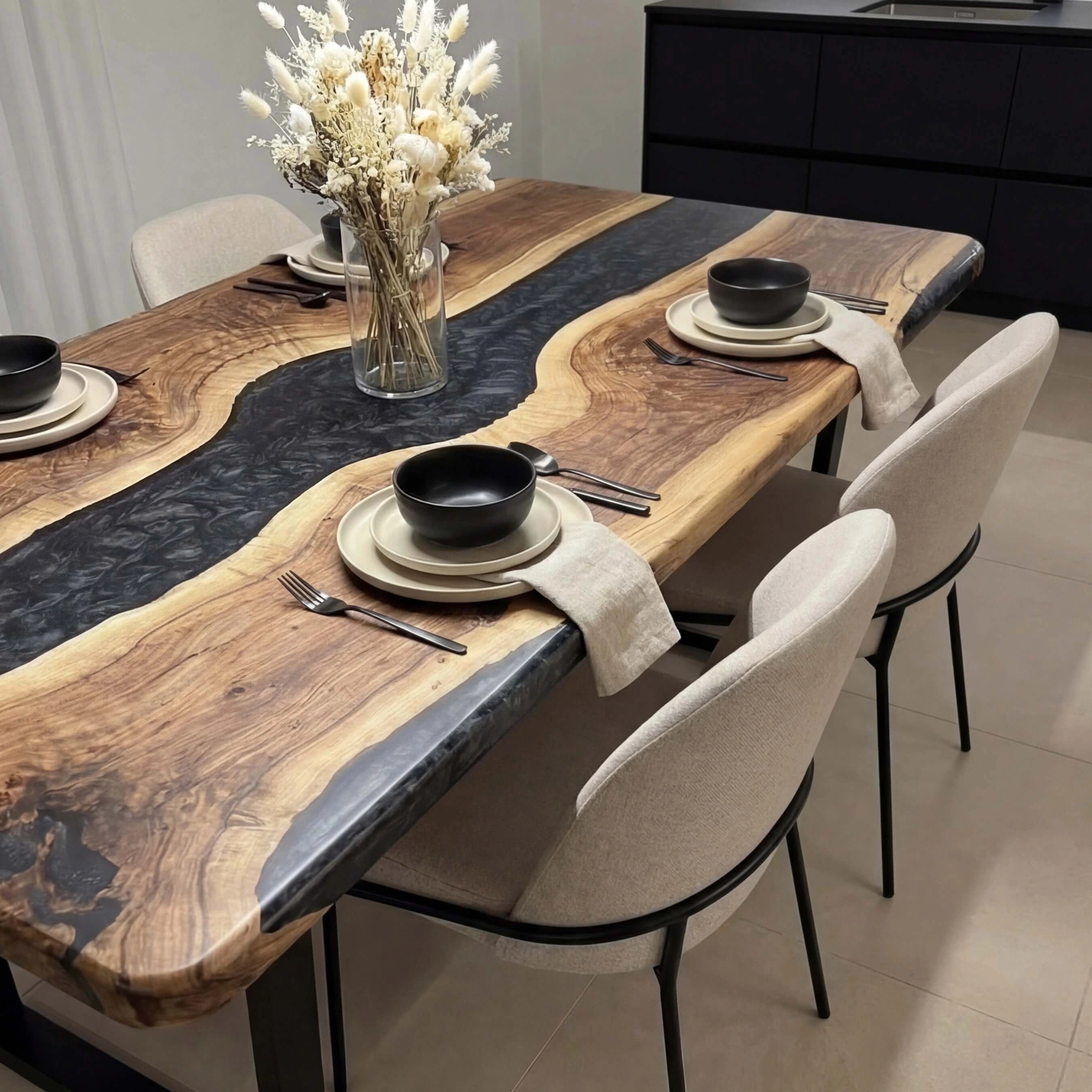 Custom-Black-Walnut-Epoxy-Resin-River-Table-Pearl-Gray-XRT-92-23
