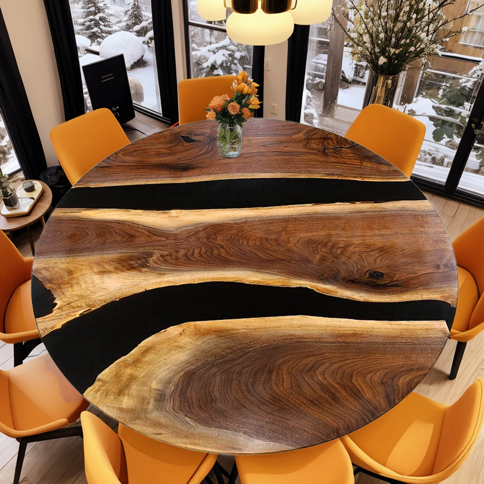 Coffee Table Top Dining Table With Epoxy Resin Custom Black Walnut