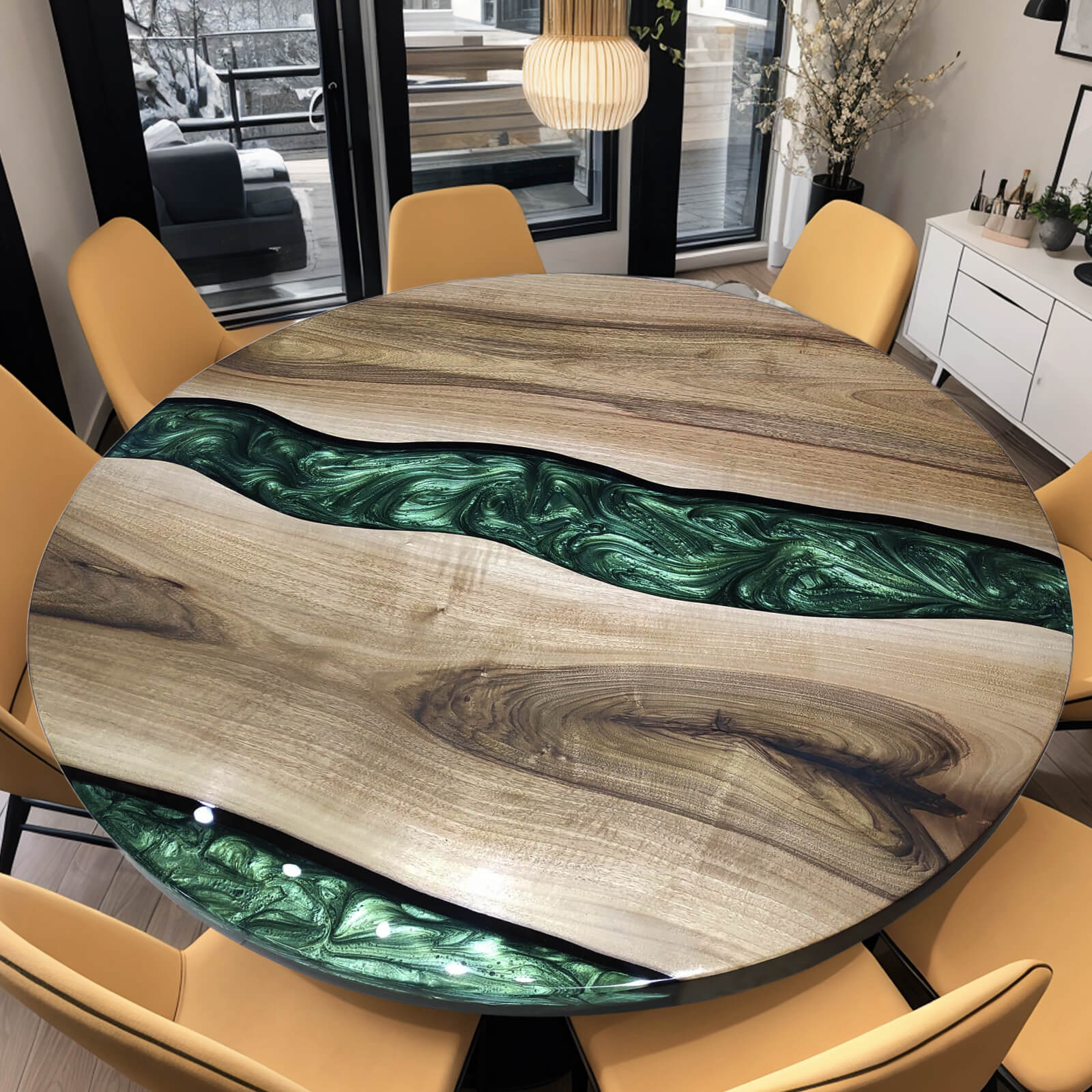 Custom-Black-Walnut-Epoxy-Resin-Round-Coffee-Table-Green-Resin-XRT-12-033
