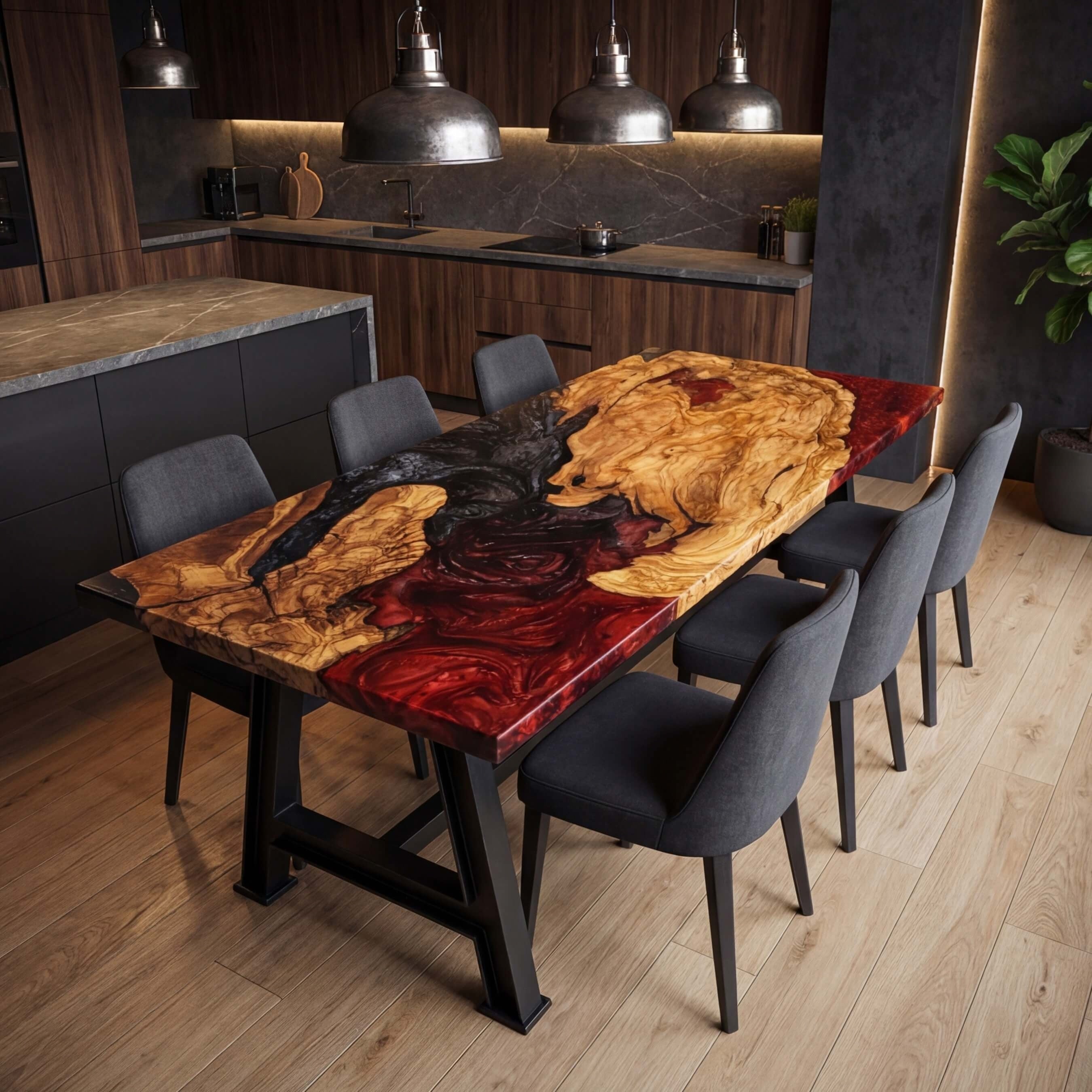 Custom-Olive-Epoxy-Resin-River-Table-Black-With-Red-Resin-FRT-28-19
