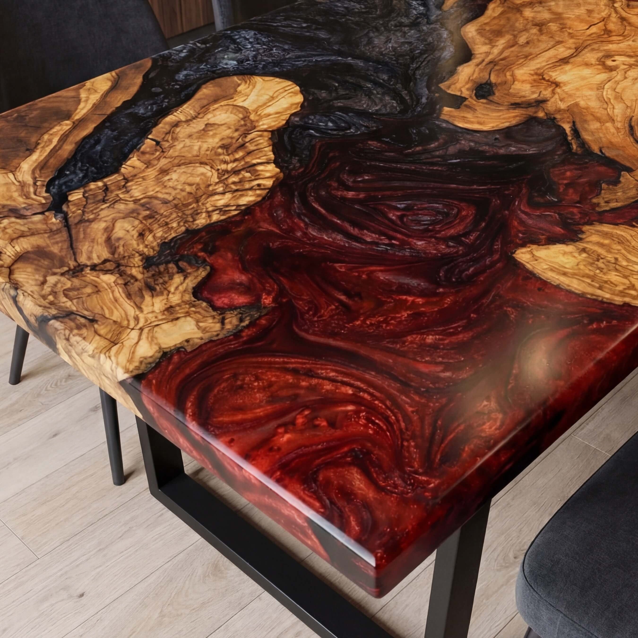 Custom-Olive-Epoxy-Resin-River-Table-Black-With-Red-Resin-FRT-28-22