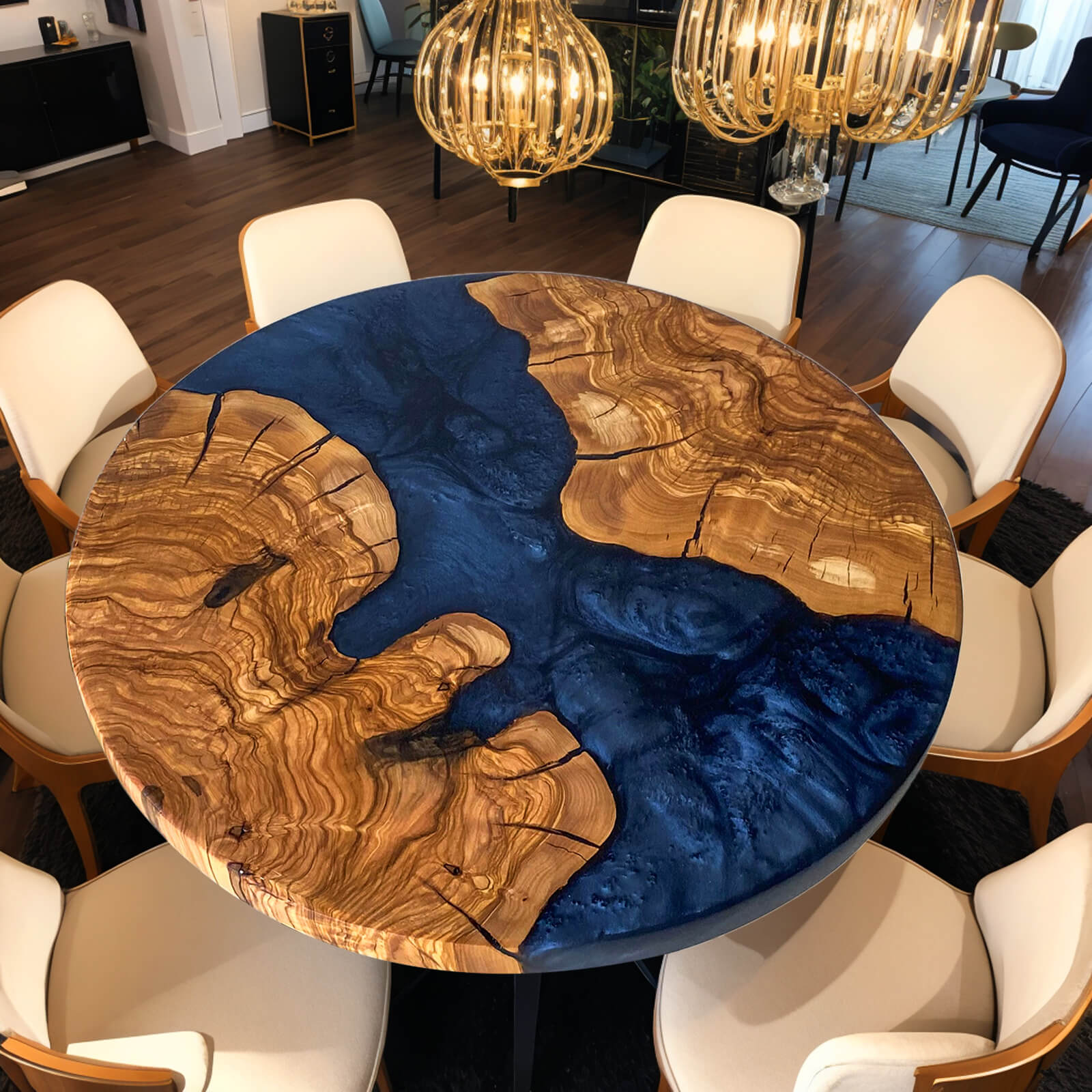 Custom Olive Epoxy Resin Round Coffee Table Blue Resin XRT-59