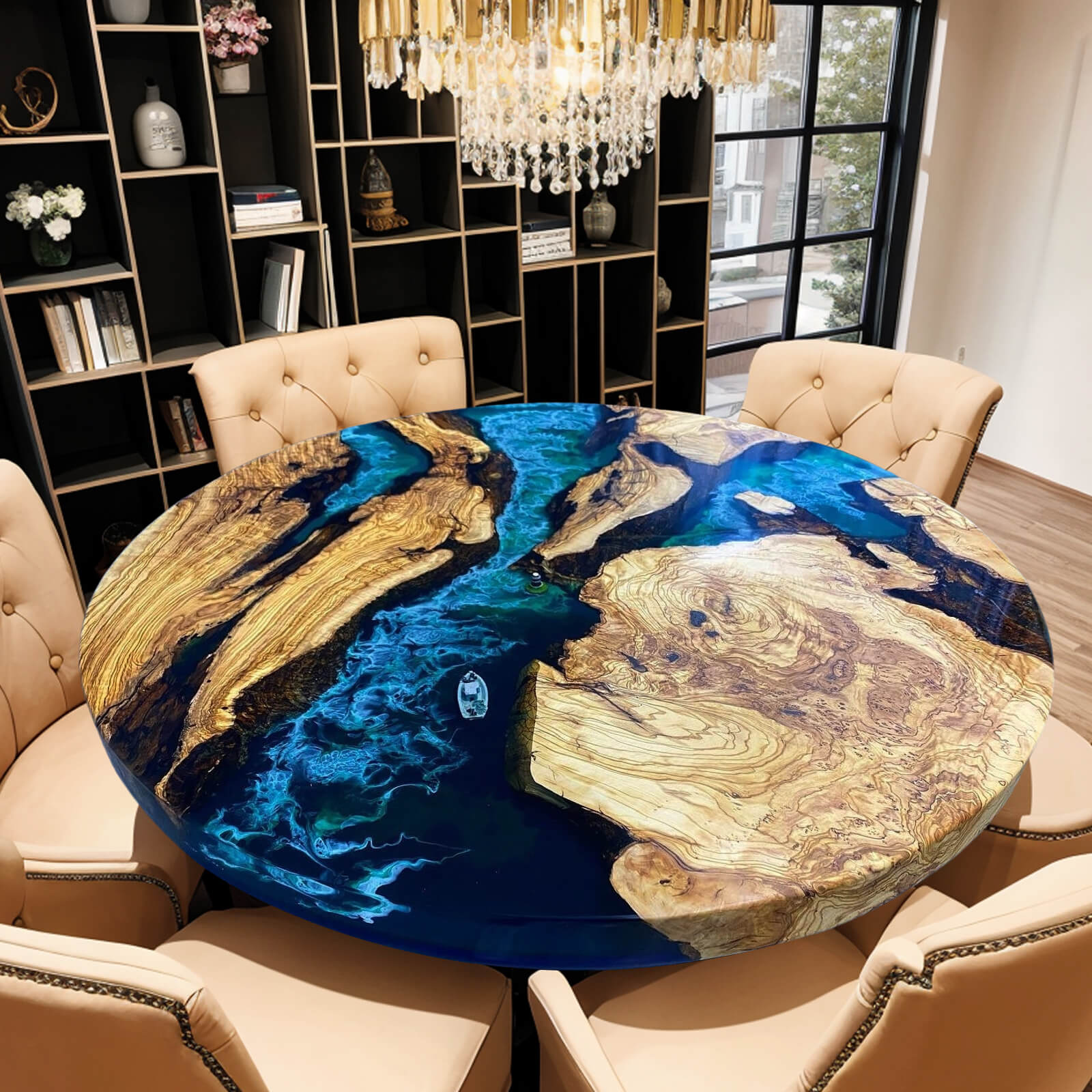custom-olive-epoxy-resin-round-coffee-table-blue-waves-olt-30-90