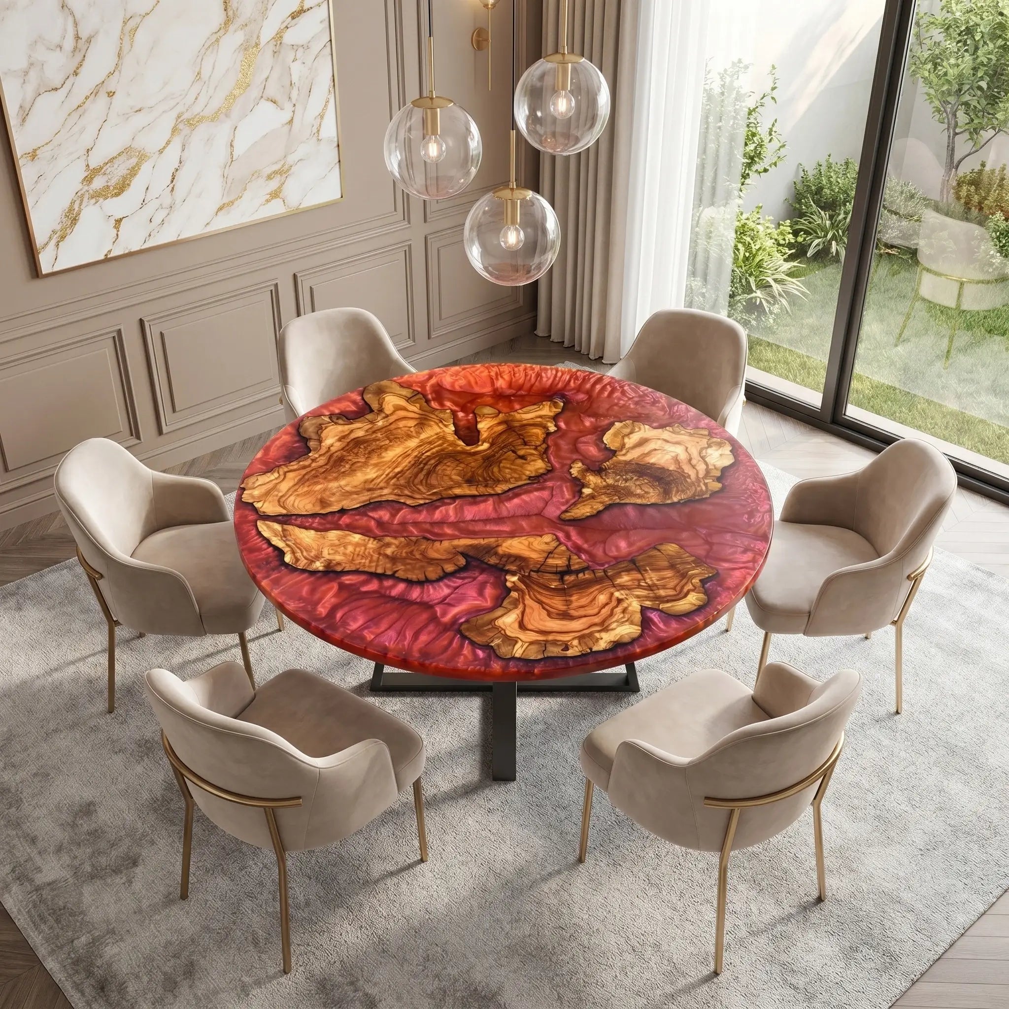 Custom-Olive-Epoxy-Resin-Round-Coffee-Table-Red-Resin-ORM-15-19